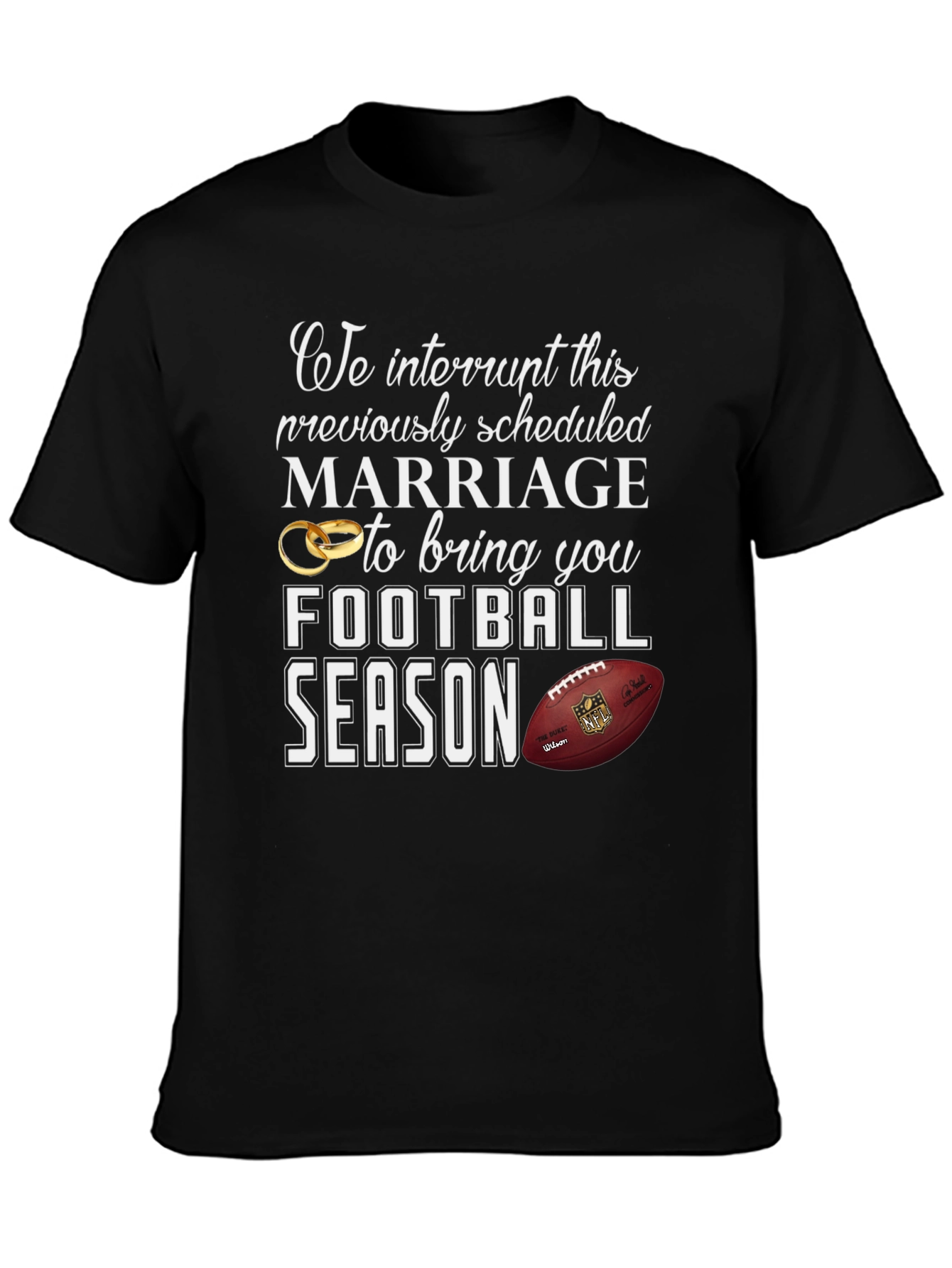 Black Funny Football Season Marriage T-Shirt view 3