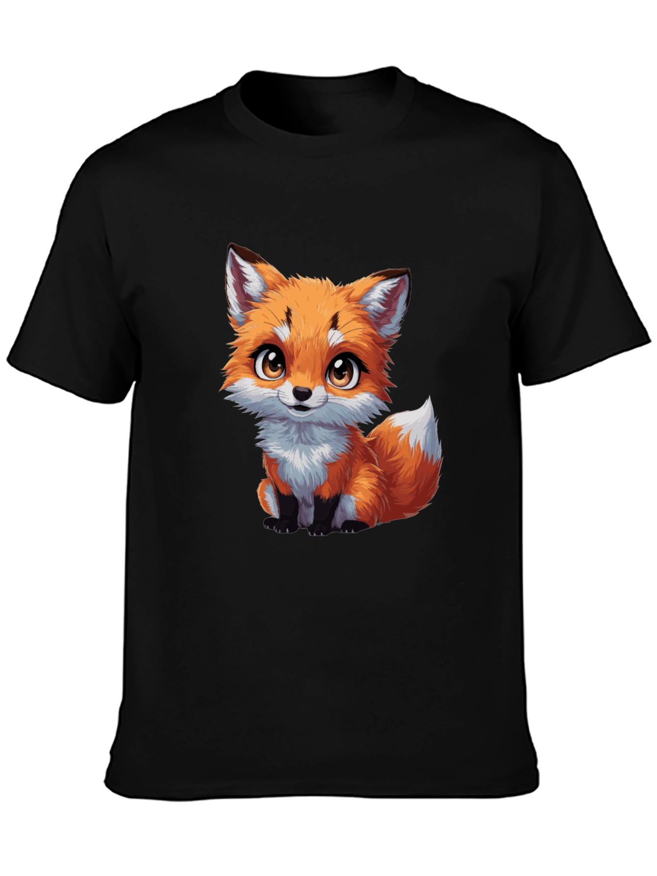 Black Cute Fox Graphic Tee - Black Cotton T-Shirt view 3