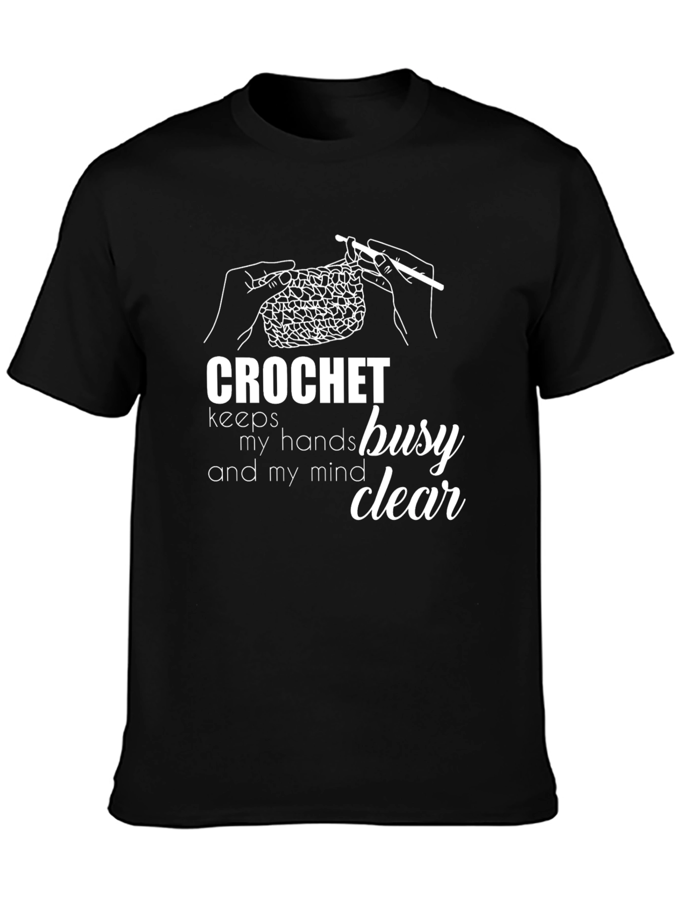 Black Crochet Keeps My Hands Busy Graphic Tee - Black view 3