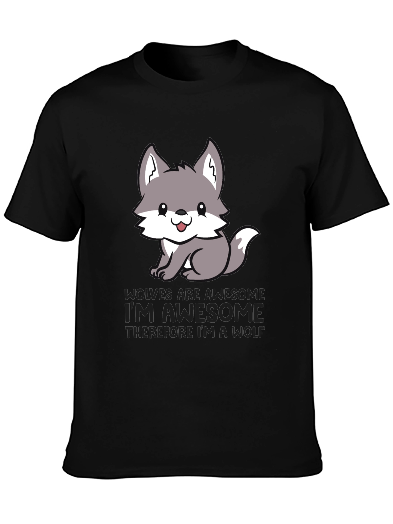Black Awesome Wolf T-Shirt - Cute Animal Graphic Tee view 3