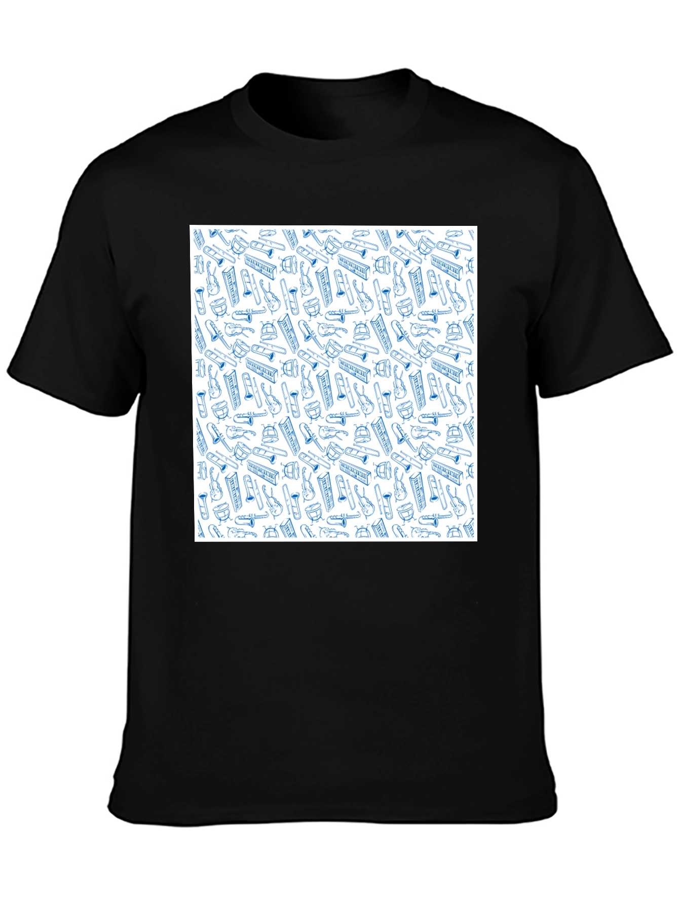 Black Music Instrument Pattern Tee - Black view 3