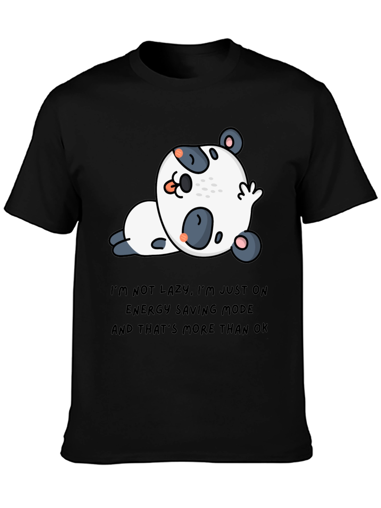 Black Lazy Panda Energy Saving Mode T-Shirt view 3