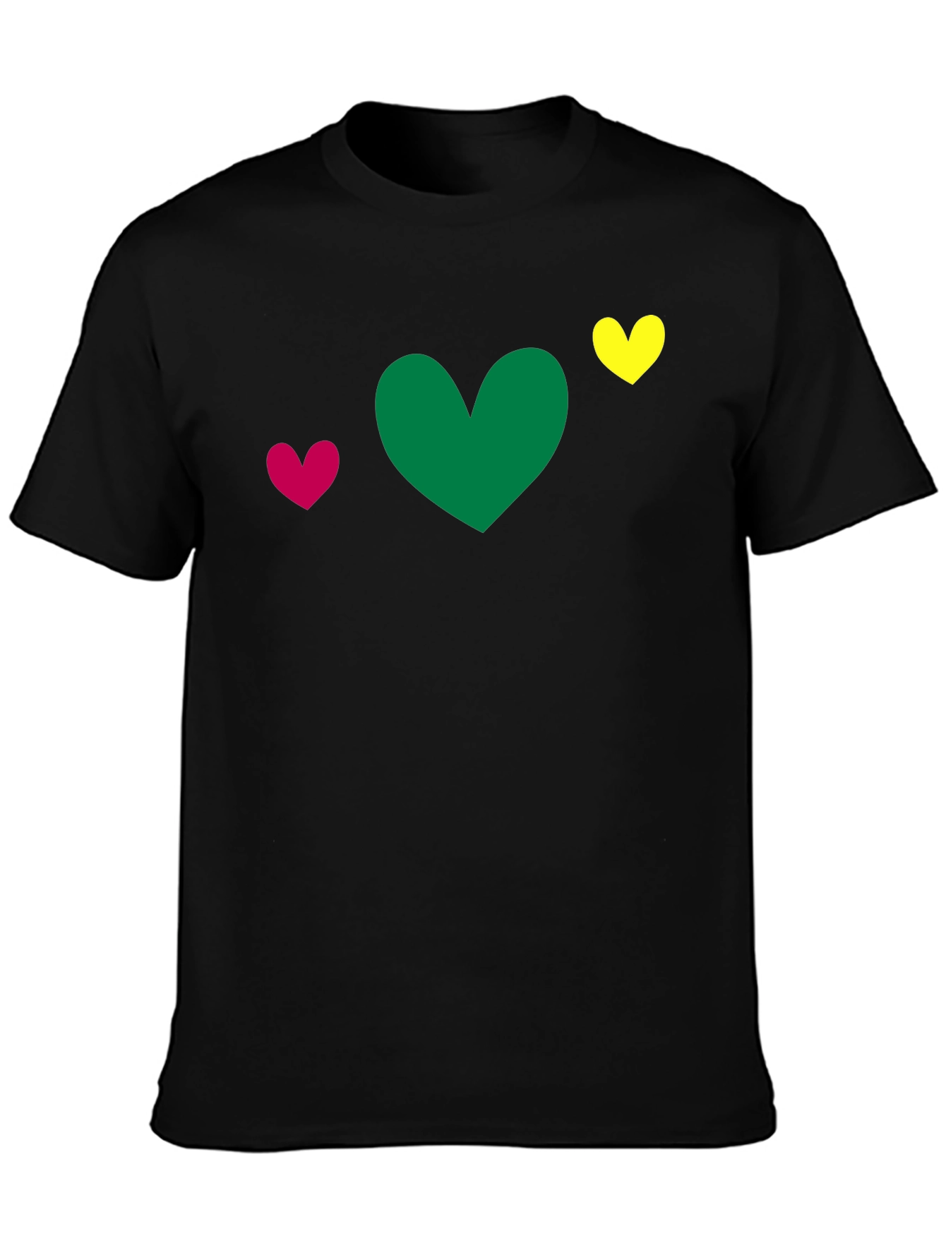 Black Heart Trio T-Shirt - Green, Pink, Yellow Hearts view 3