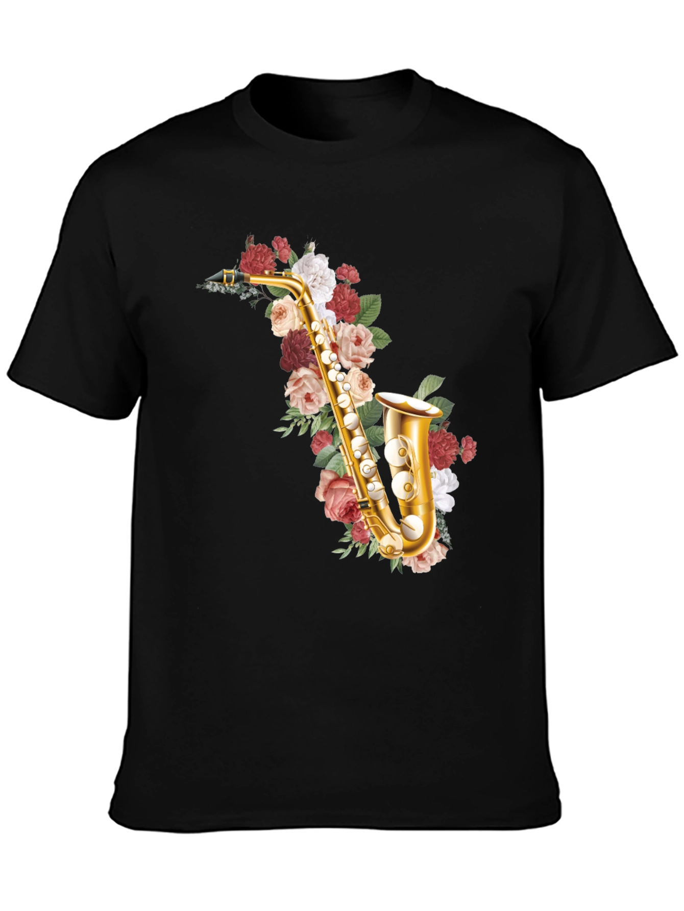 Black Floral Saxophone Graphic Tee view 3