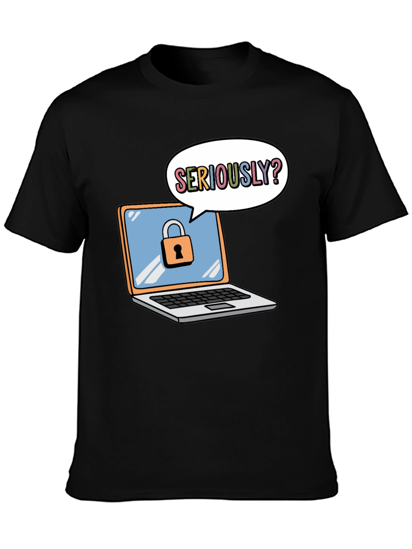 Black Funny Security Laptop T-Shirt view 3