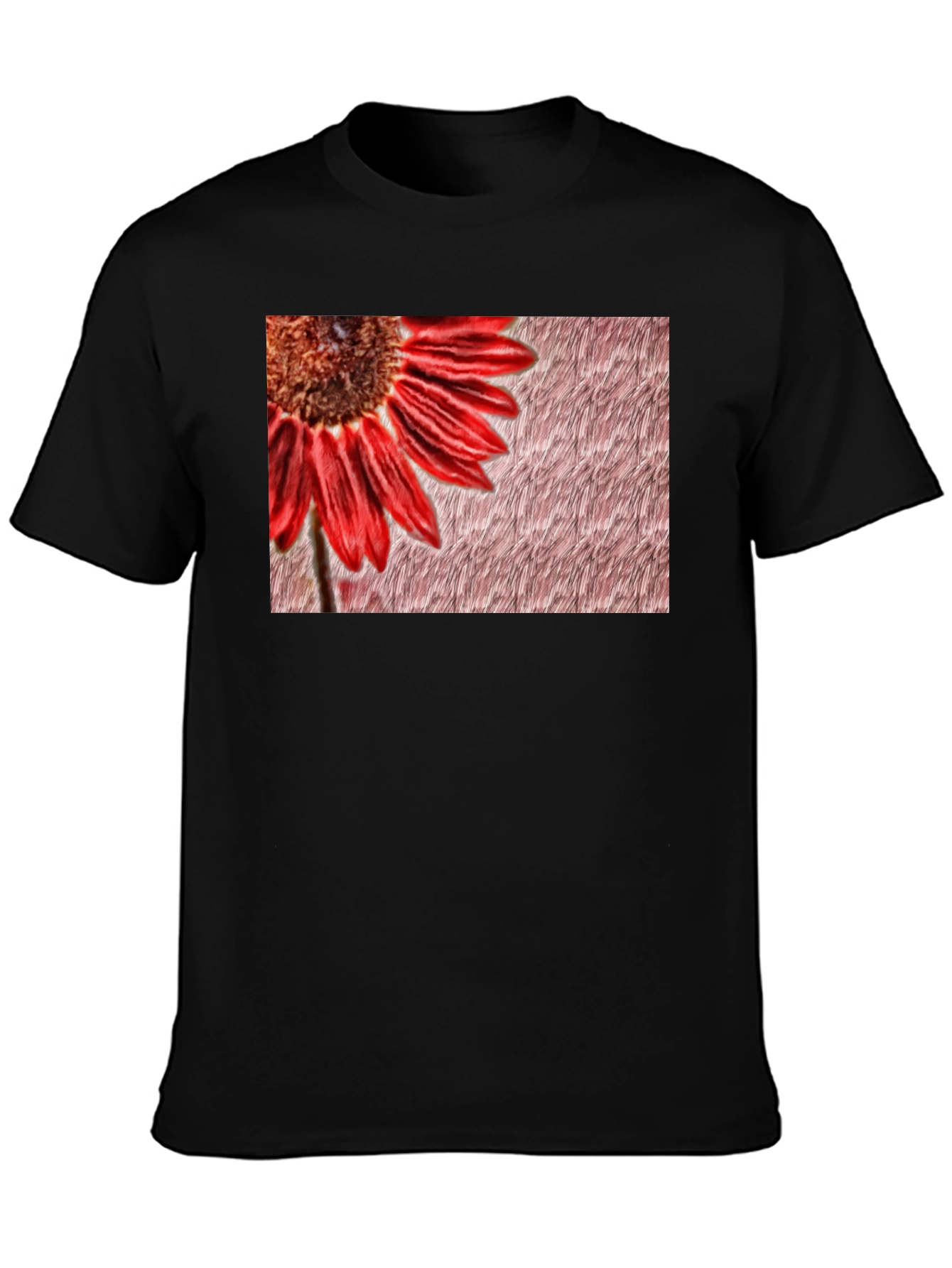 Black Red Flower Graphic Print Black Tee view 3