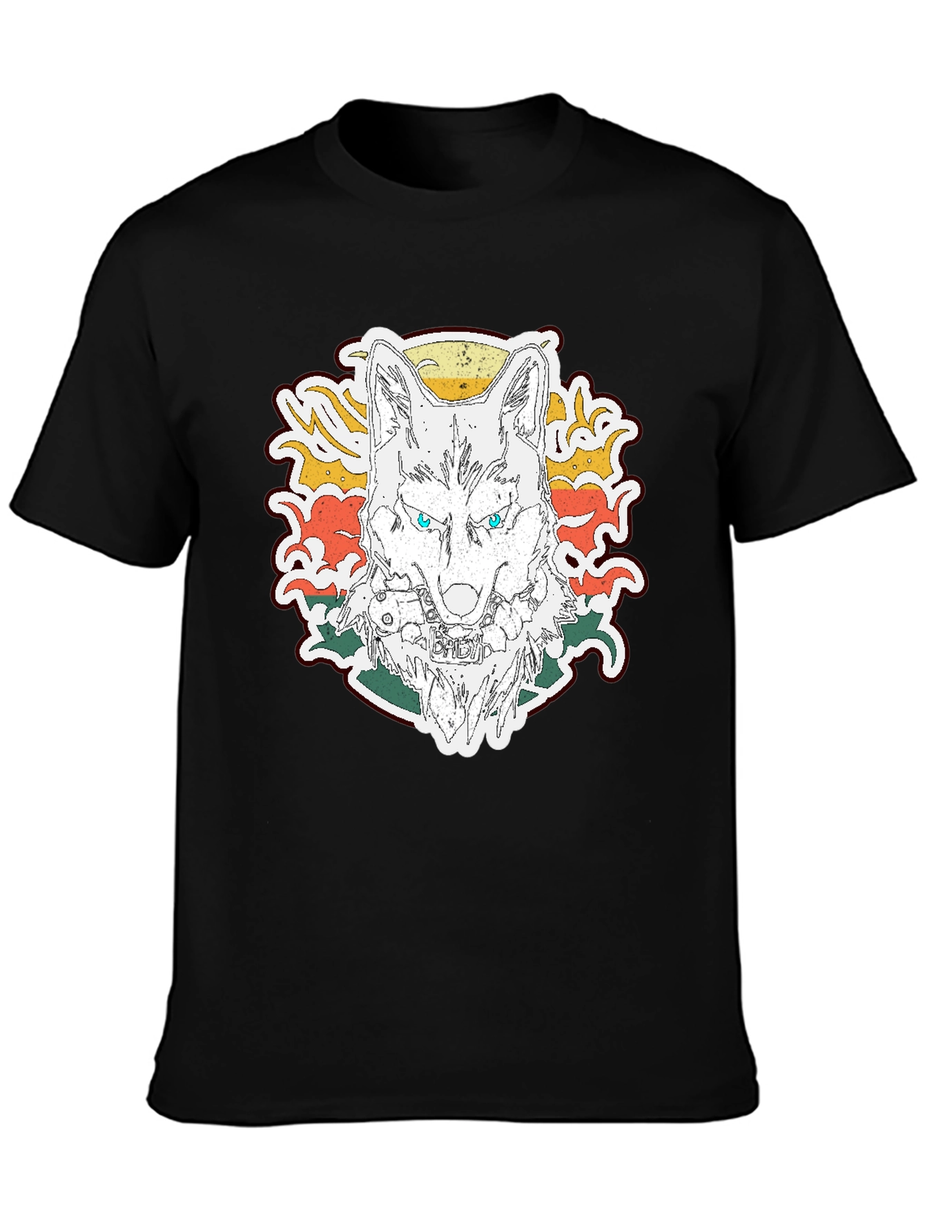 Black Wolf Graphic Print T-Shirt - Short Sleeve Black Tee view 3