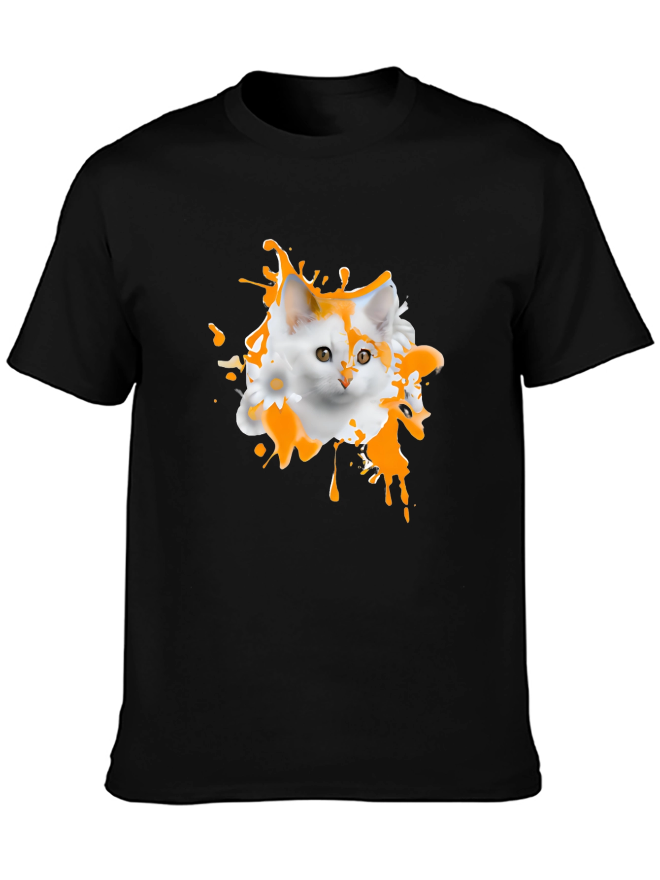 Black Cute Cat Splatter Graphic T-Shirt view 3