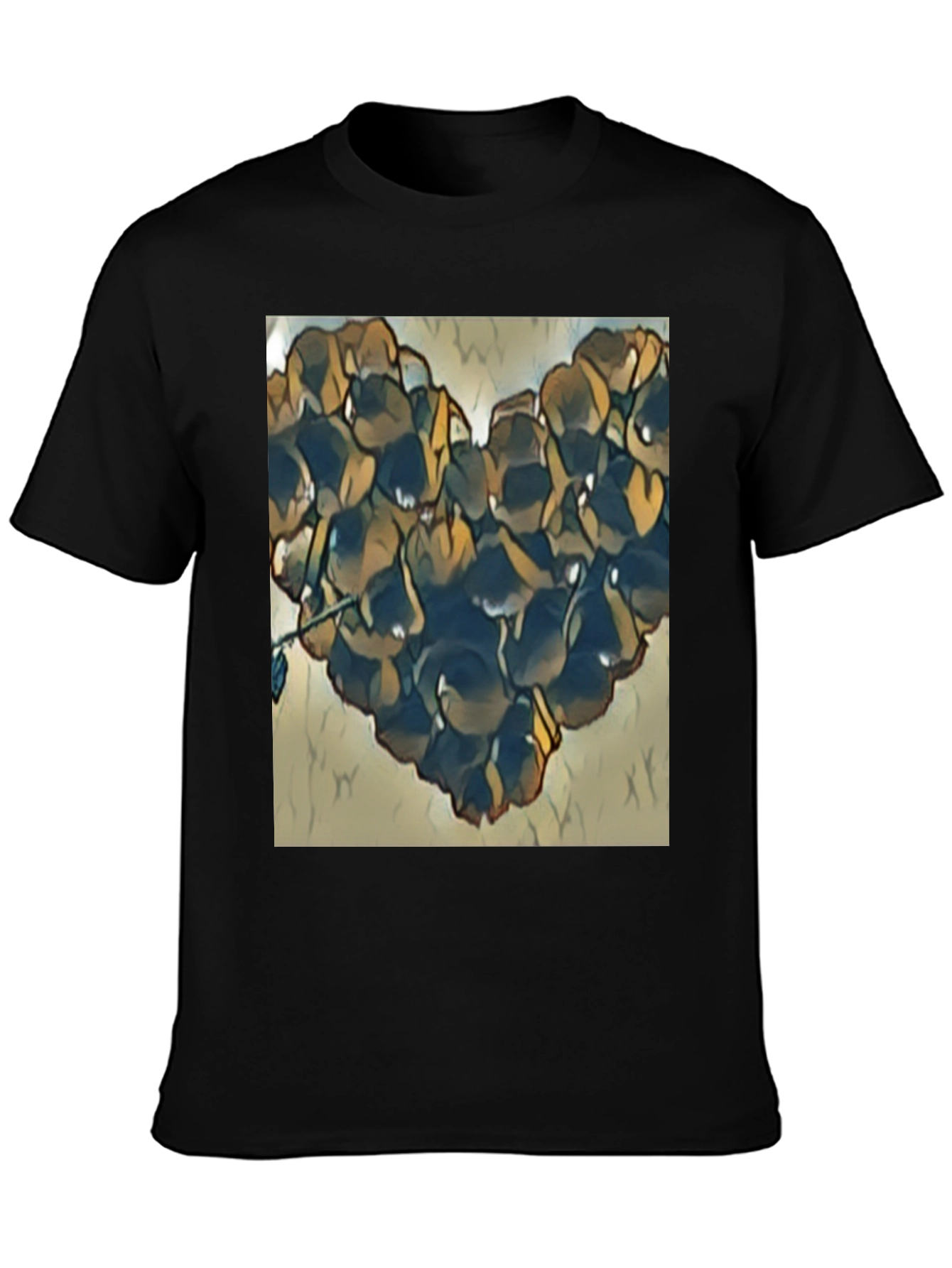 Black Floral Heart Graphic T-Shirt - Black view 3