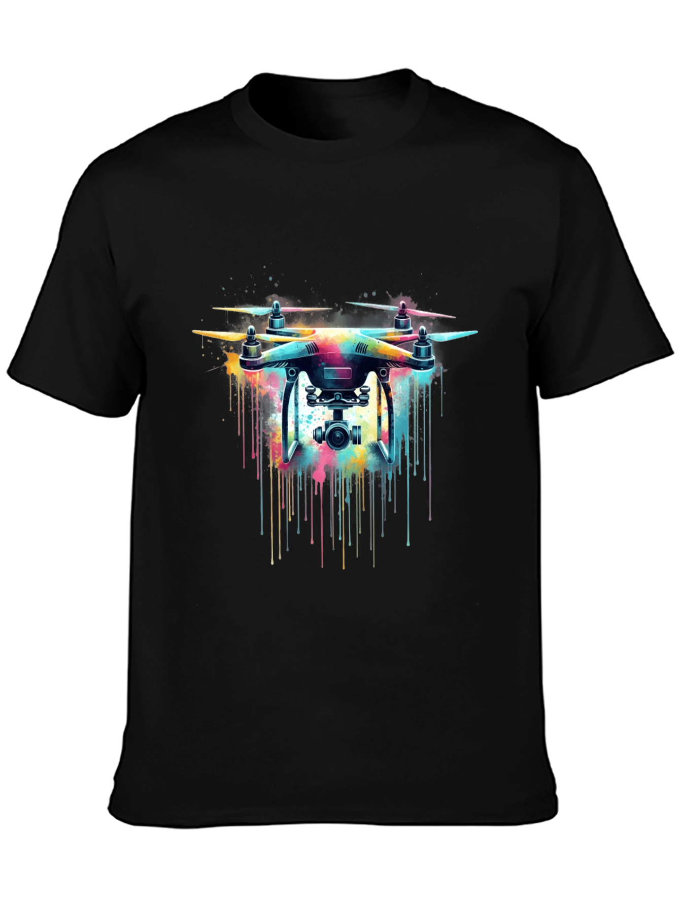 Black Drone Art T-Shirt - Colorful Drone Design Tee view 3