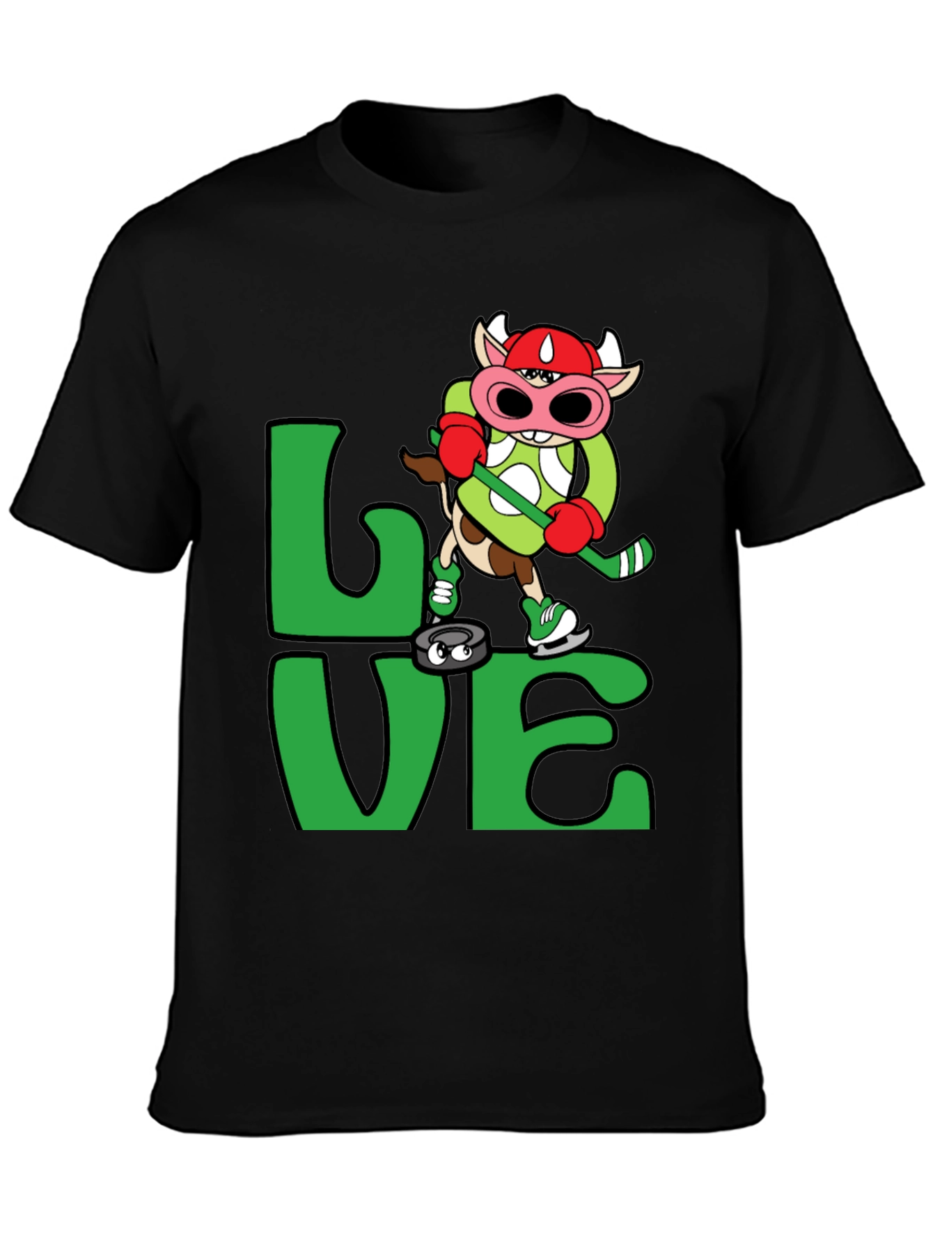 Black Love Hockey Cow T-Shirt Black view 3