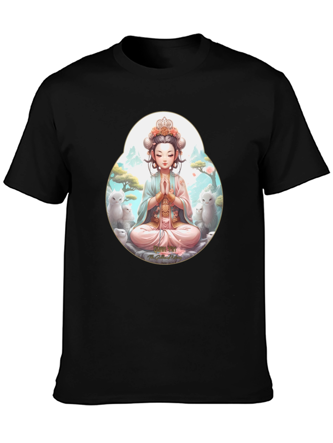 Black Zen Girl T-Shirt - Meditating Anime Style view 3