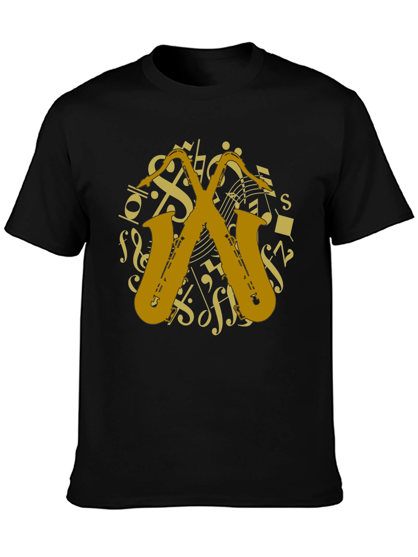 Black Saxophone Music Notes Graphic T-Shirt view 3