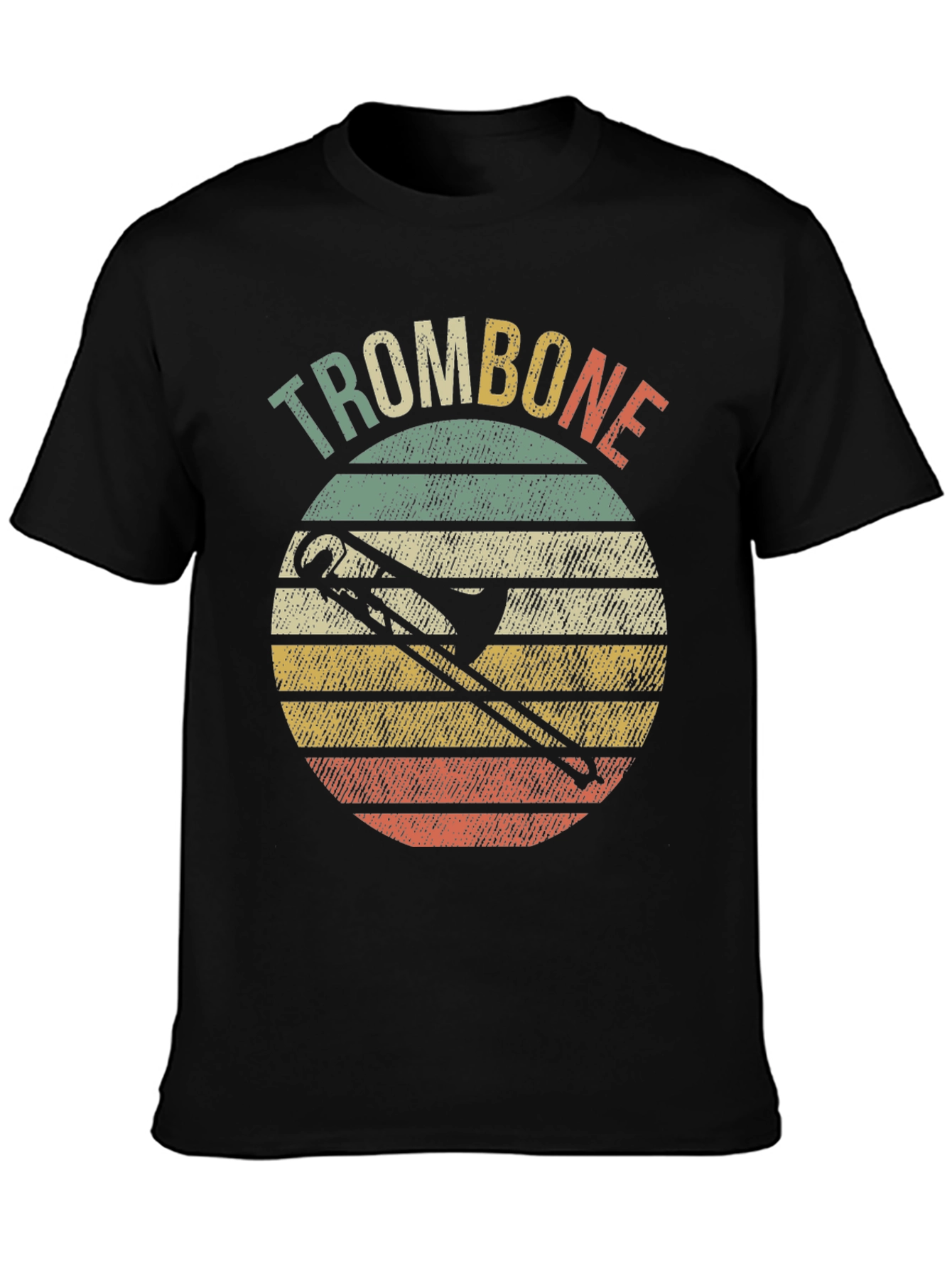 Black Retro Trombone Sunset Music T-Shirt view 3