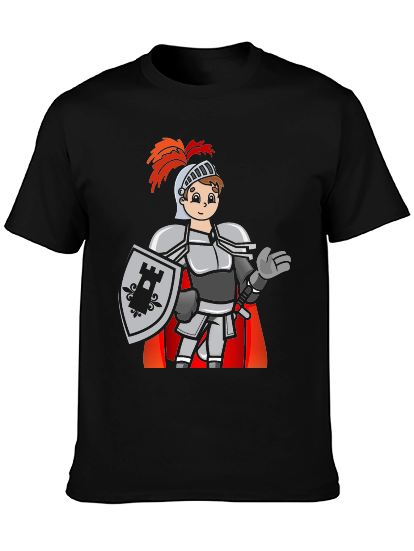 Black Cartoon Knight Graphic Tee - Black Casual T-Shirt view 3