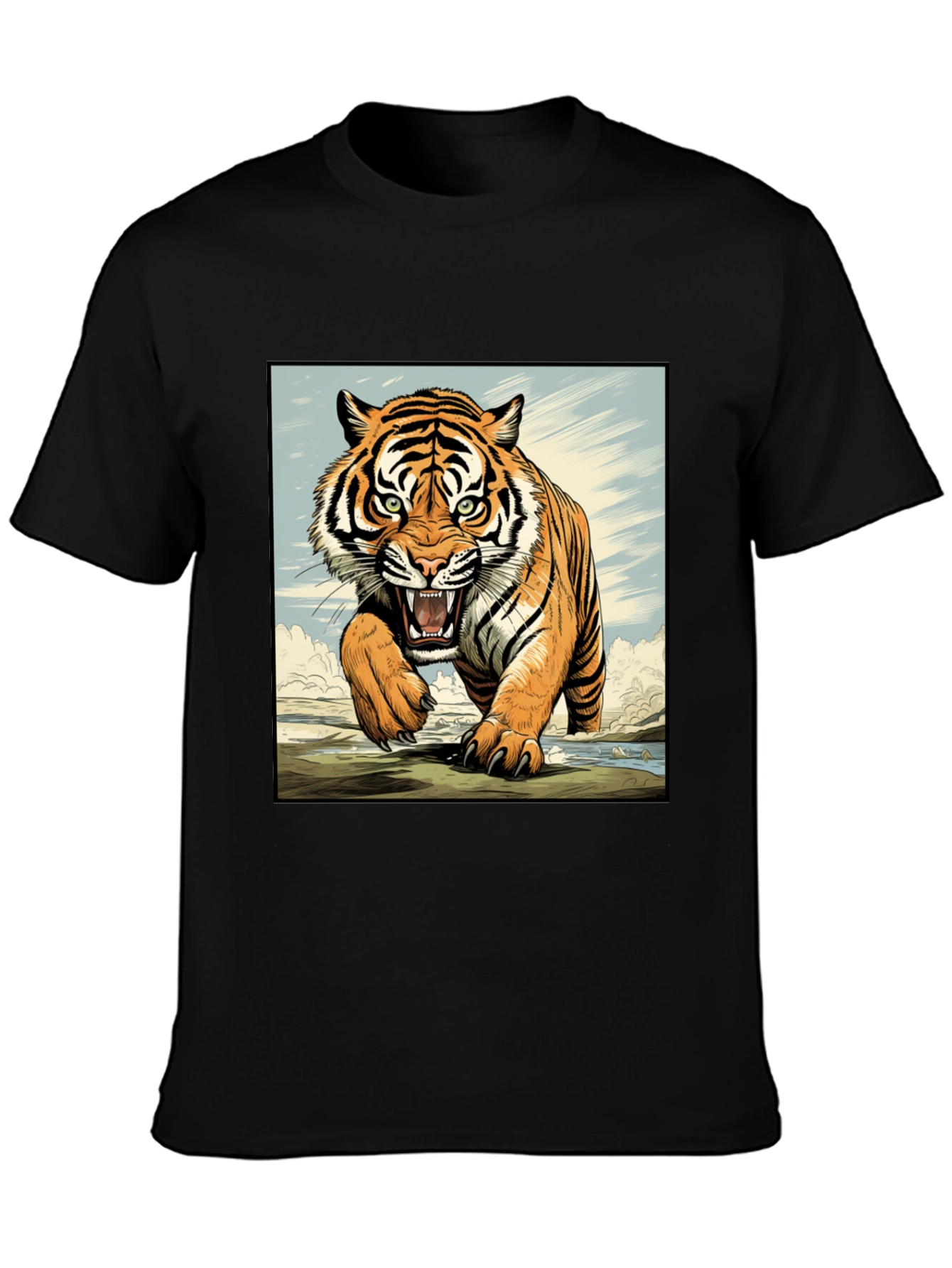 Black Tiger Graphic Black T-Shirt view 3