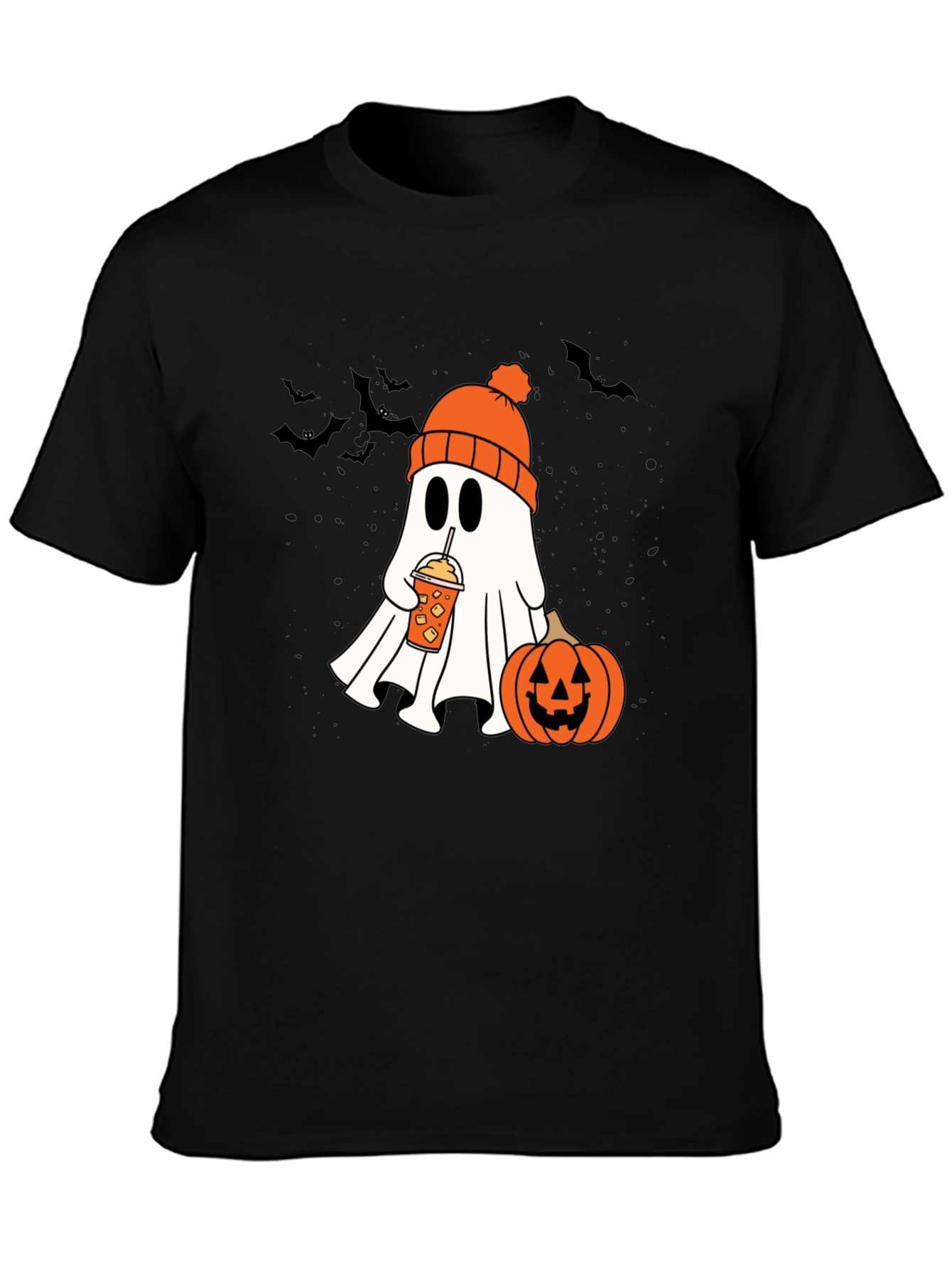 Black Halloween Ghost with Pumpkin Spice Tee view 3