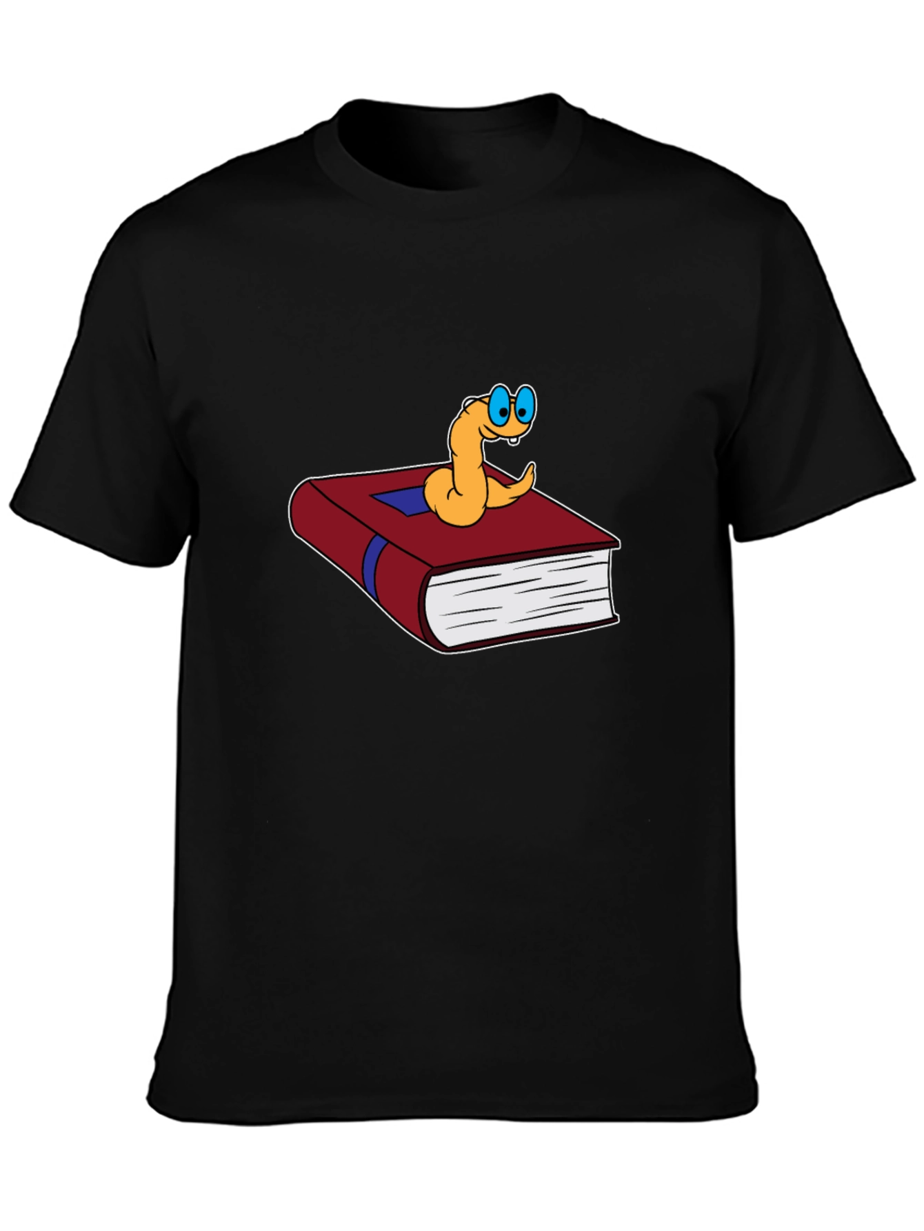 Black Bookworm Cartoon Graphic Tee - Black Cotton view 3