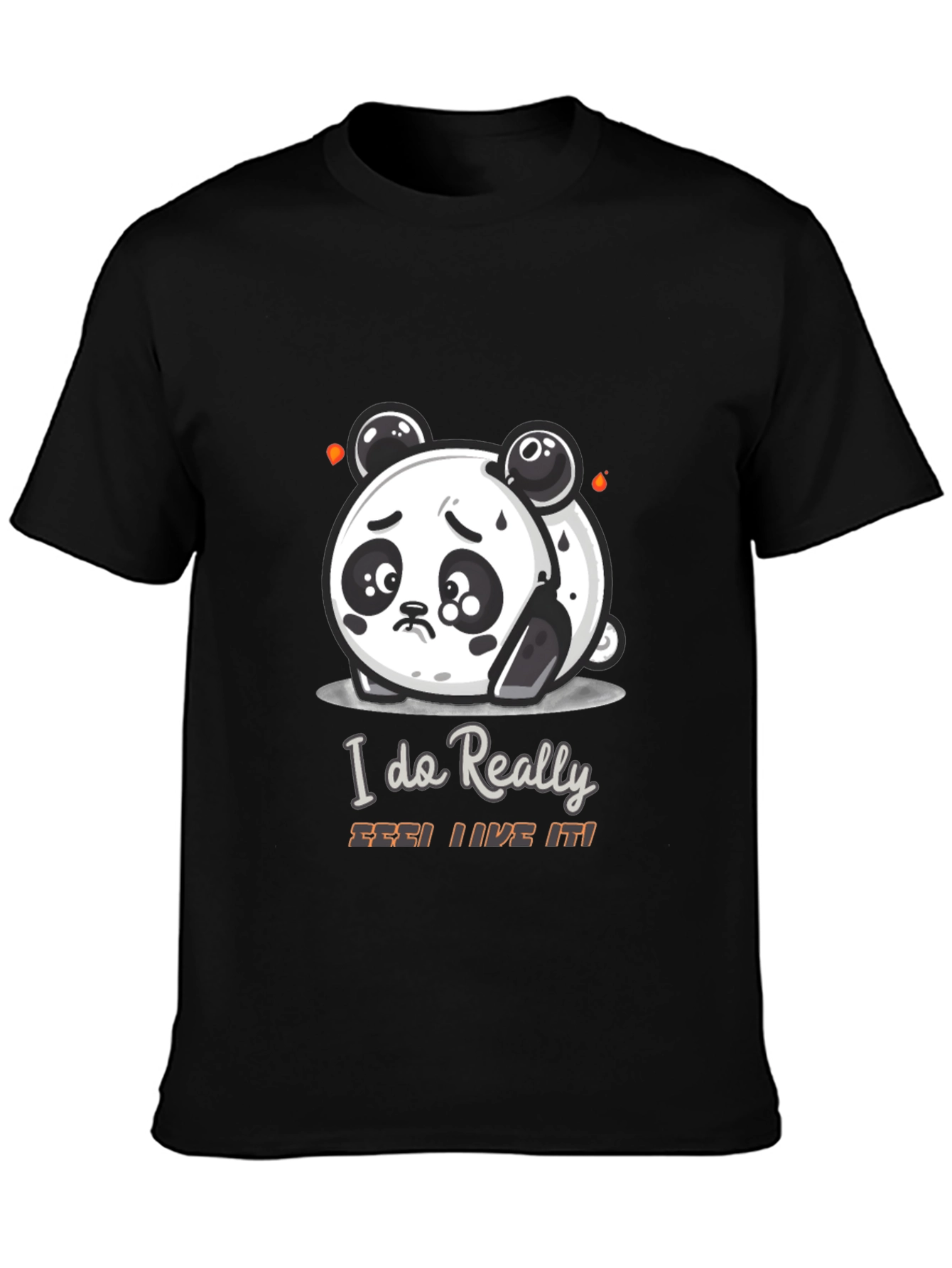 Black Sad Panda Cartoon Graphic T-Shirt view 3