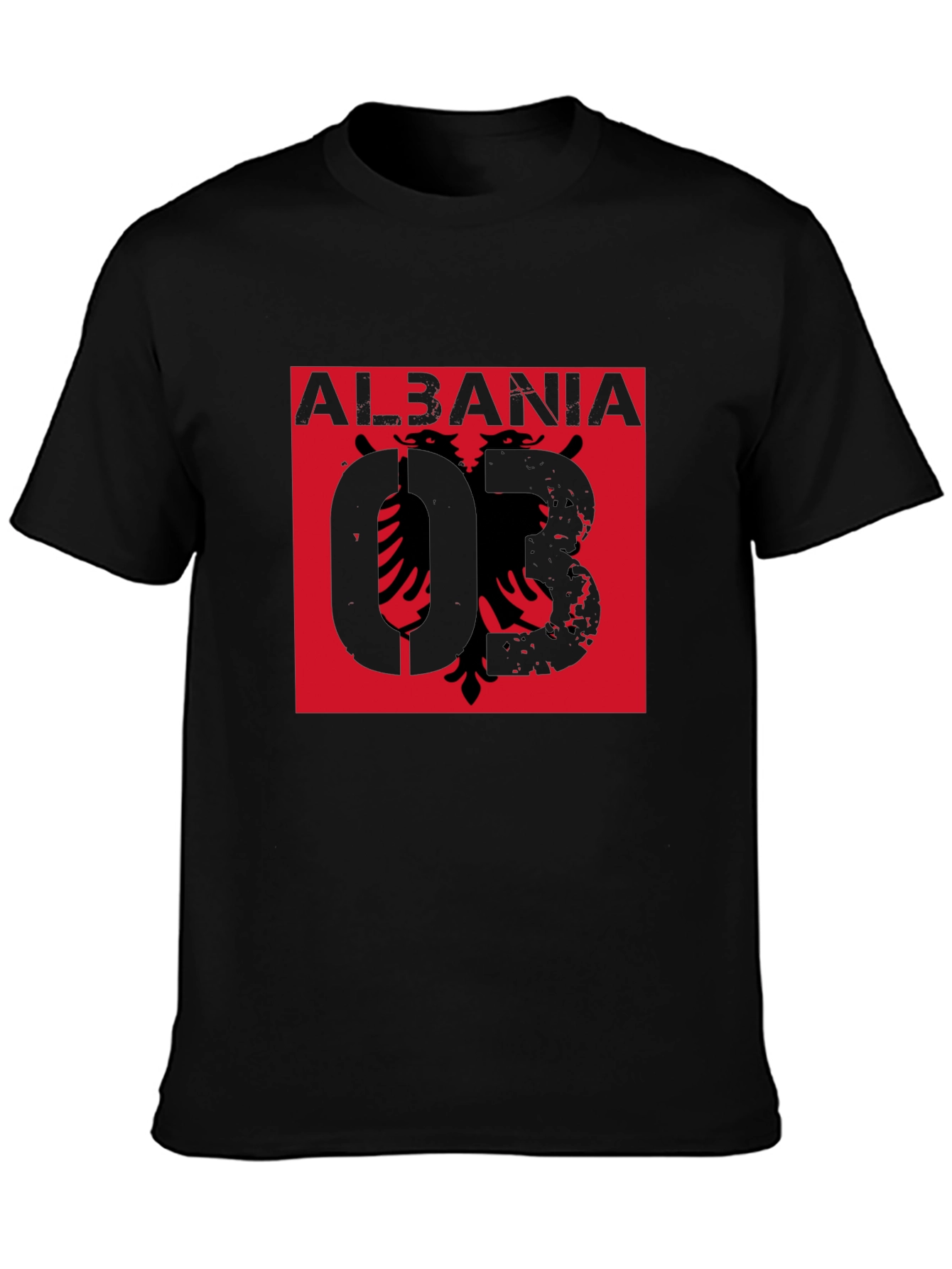 Black Albania Eagle Graphic T-Shirt - Black Short Sleeve Tee view 3