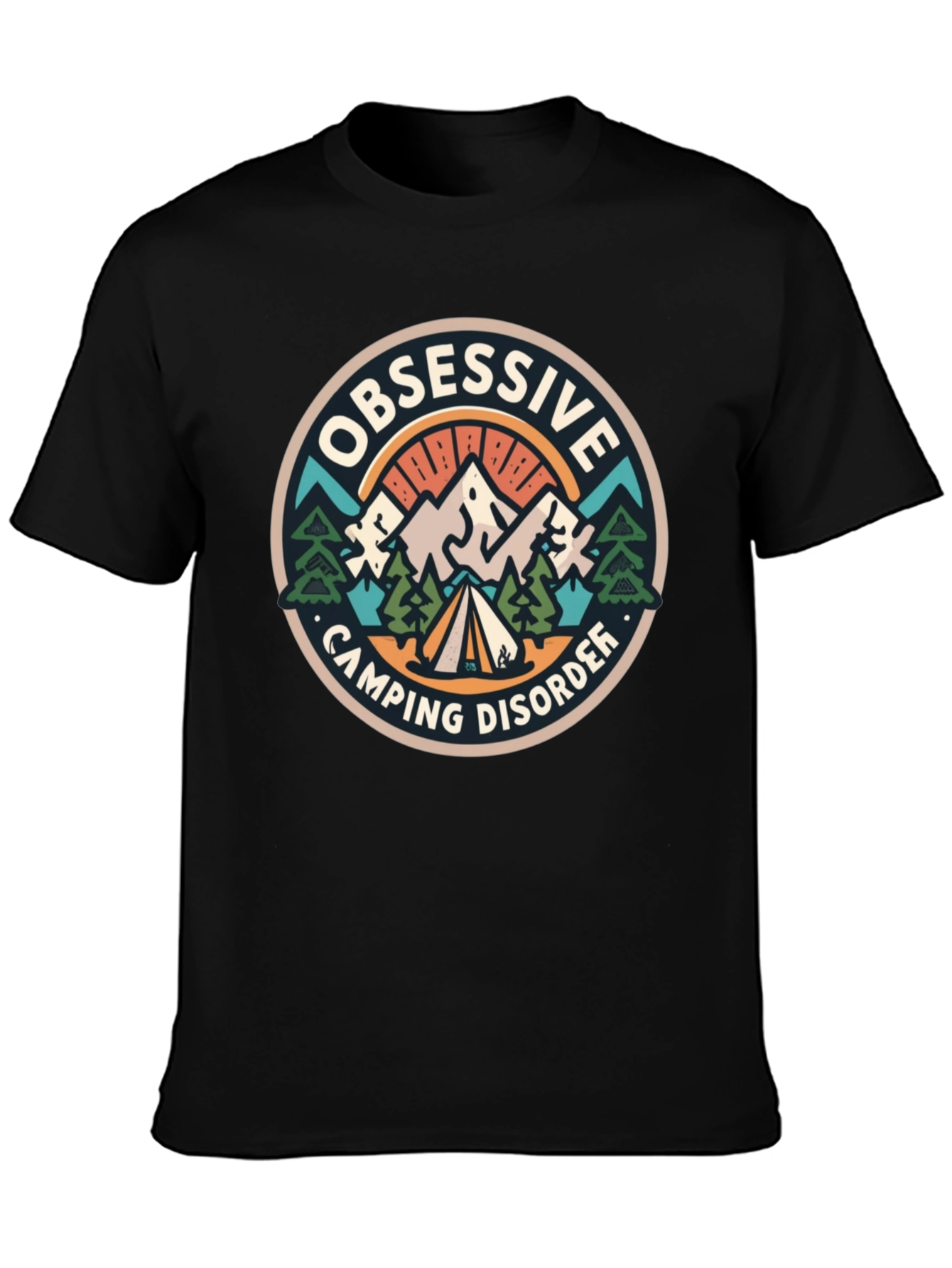 Black Obsessive Camping Disorder Black T-Shirt view 3