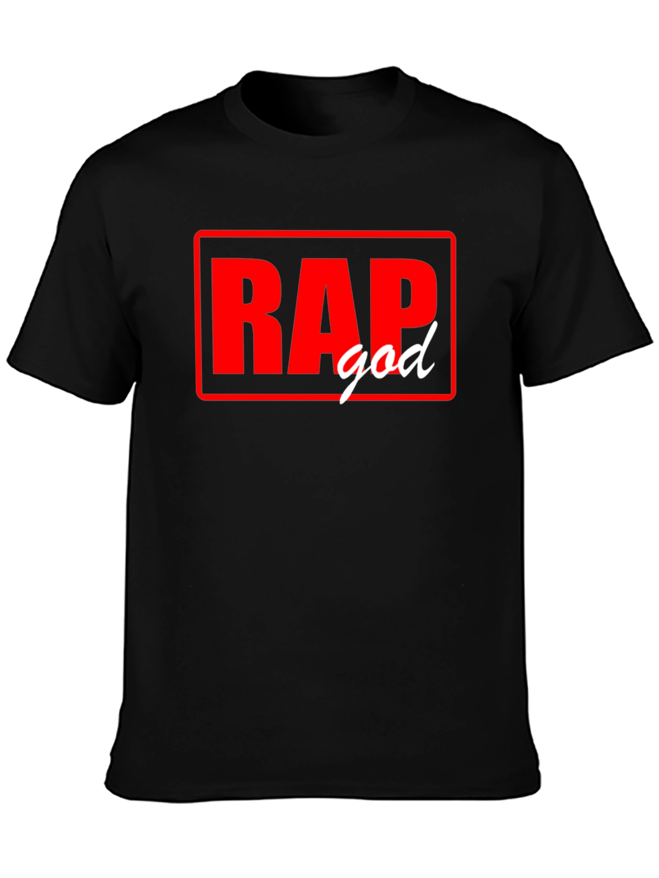 Black Rap God T-Shirt - Black Tee with Red and White Graphic view 3