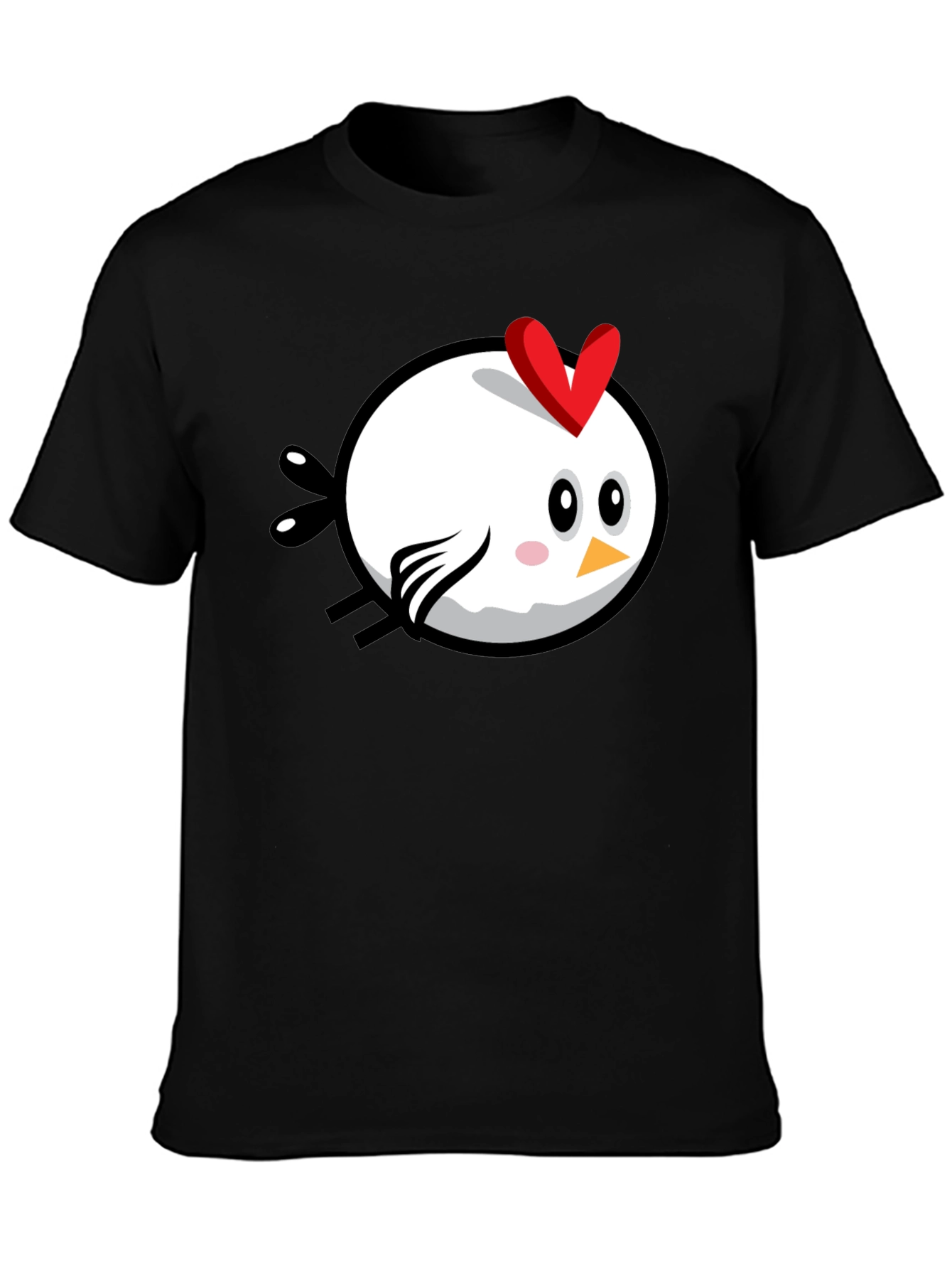 Black Cartoon Chicken Graphic Tee - Black Cotton T-Shirt view 3