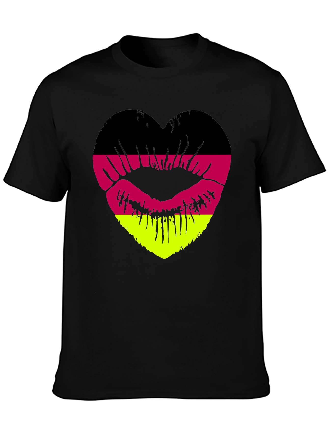 Black German Flag Lips Heart T-Shirt view 3