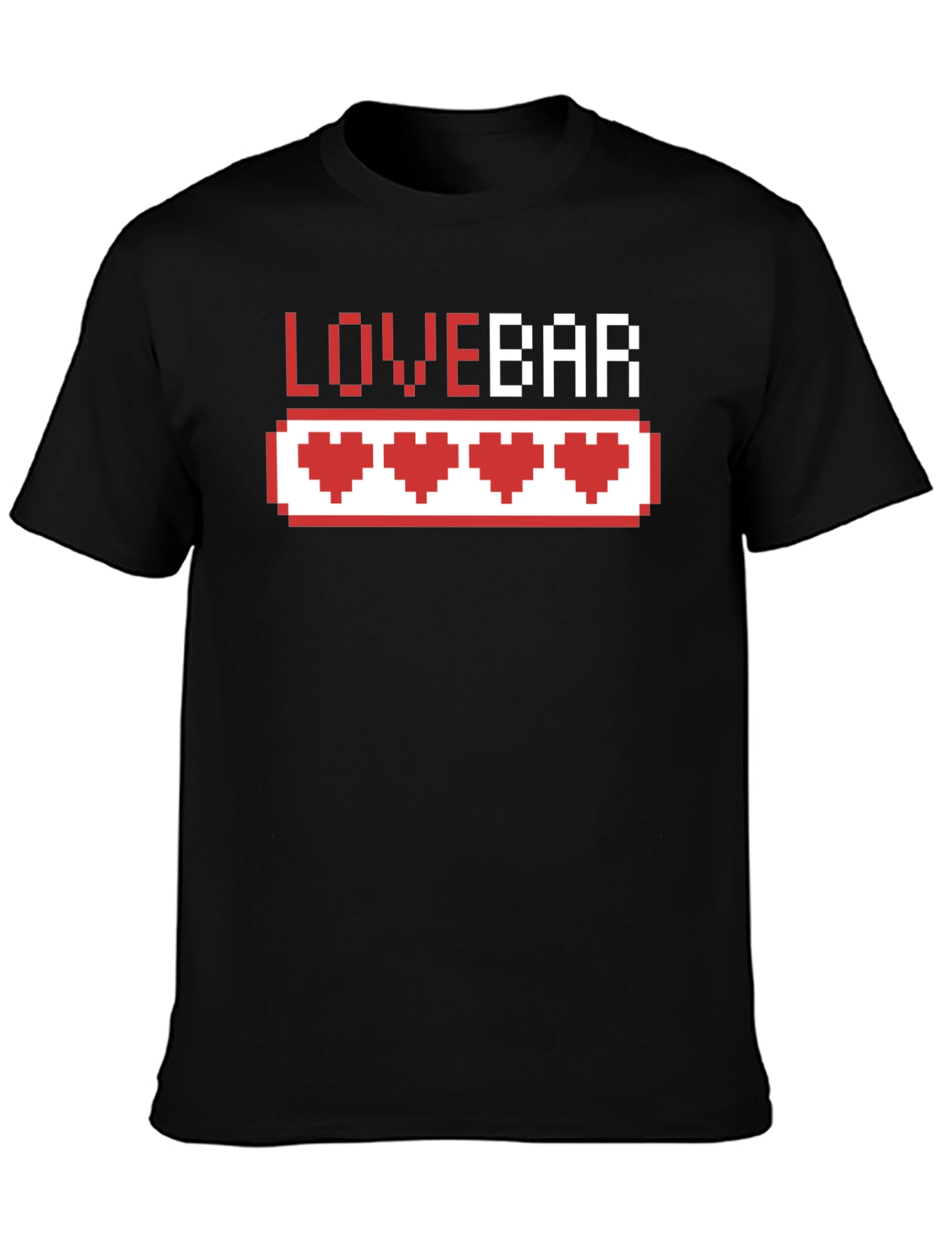 Black Love Bar Pixel Heart Gamer T-Shirt - Black Cotton Tee view 3
