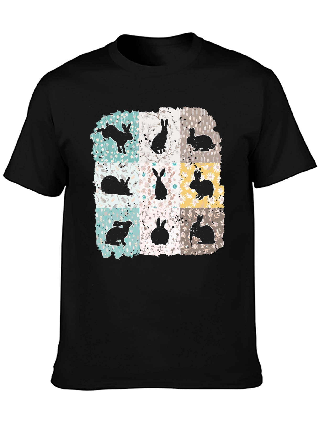 Black Rabbit Print Men's Black T-Shirt view 3