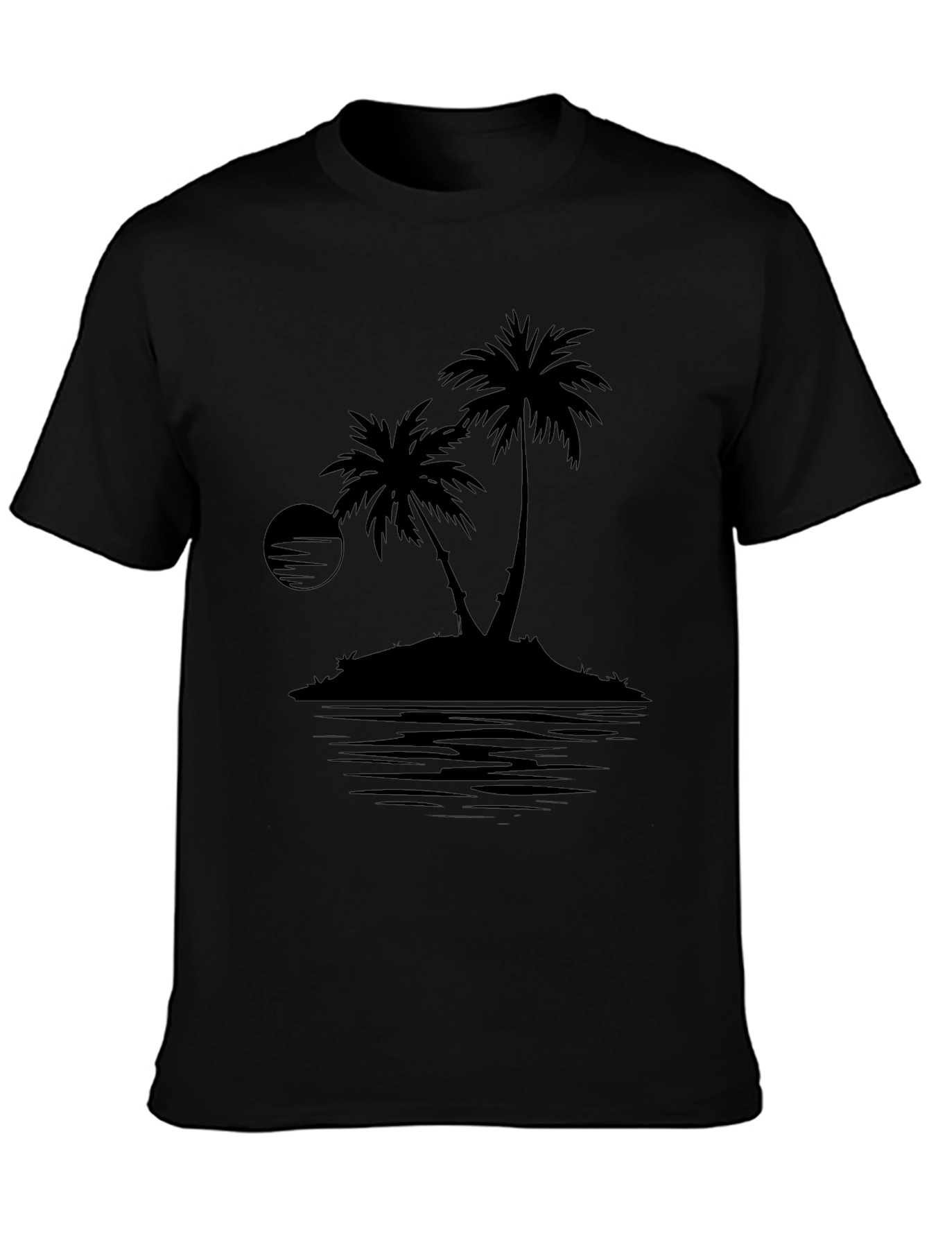 Black Men's Black Palm Tree Island Graphic T-Shirt view 3