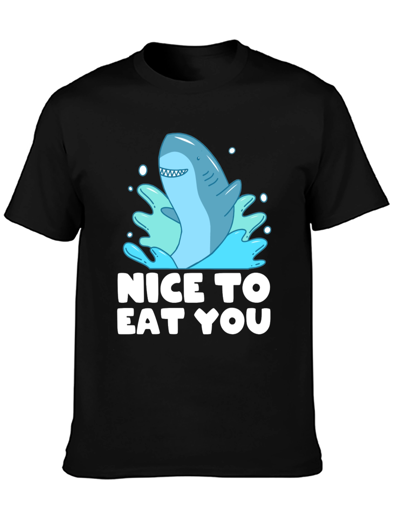 Black Funny Shark Graphic Tee - "Nice To Eat You" view 3