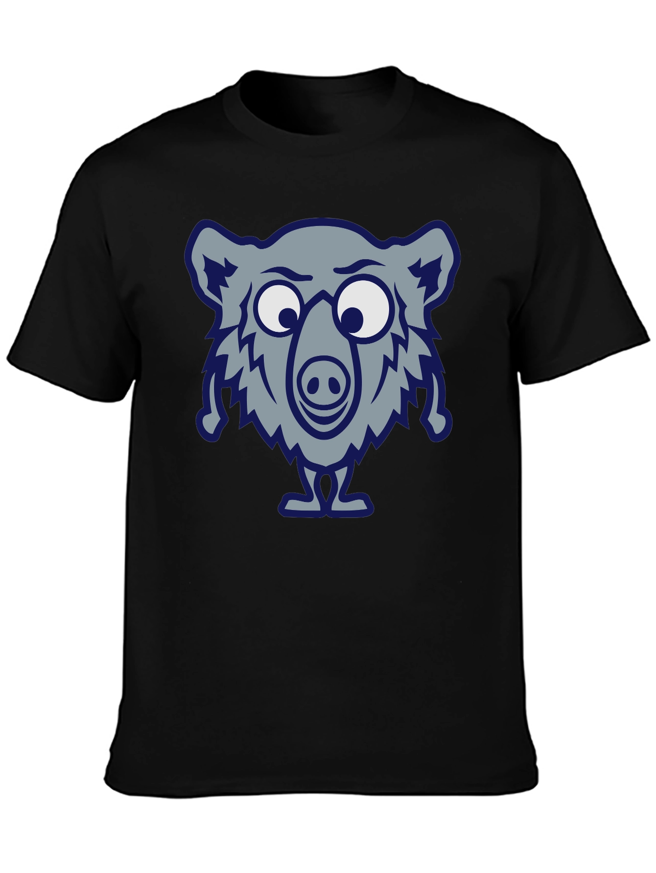 Black Funny Cartoon Bear Black T-Shirt view 3