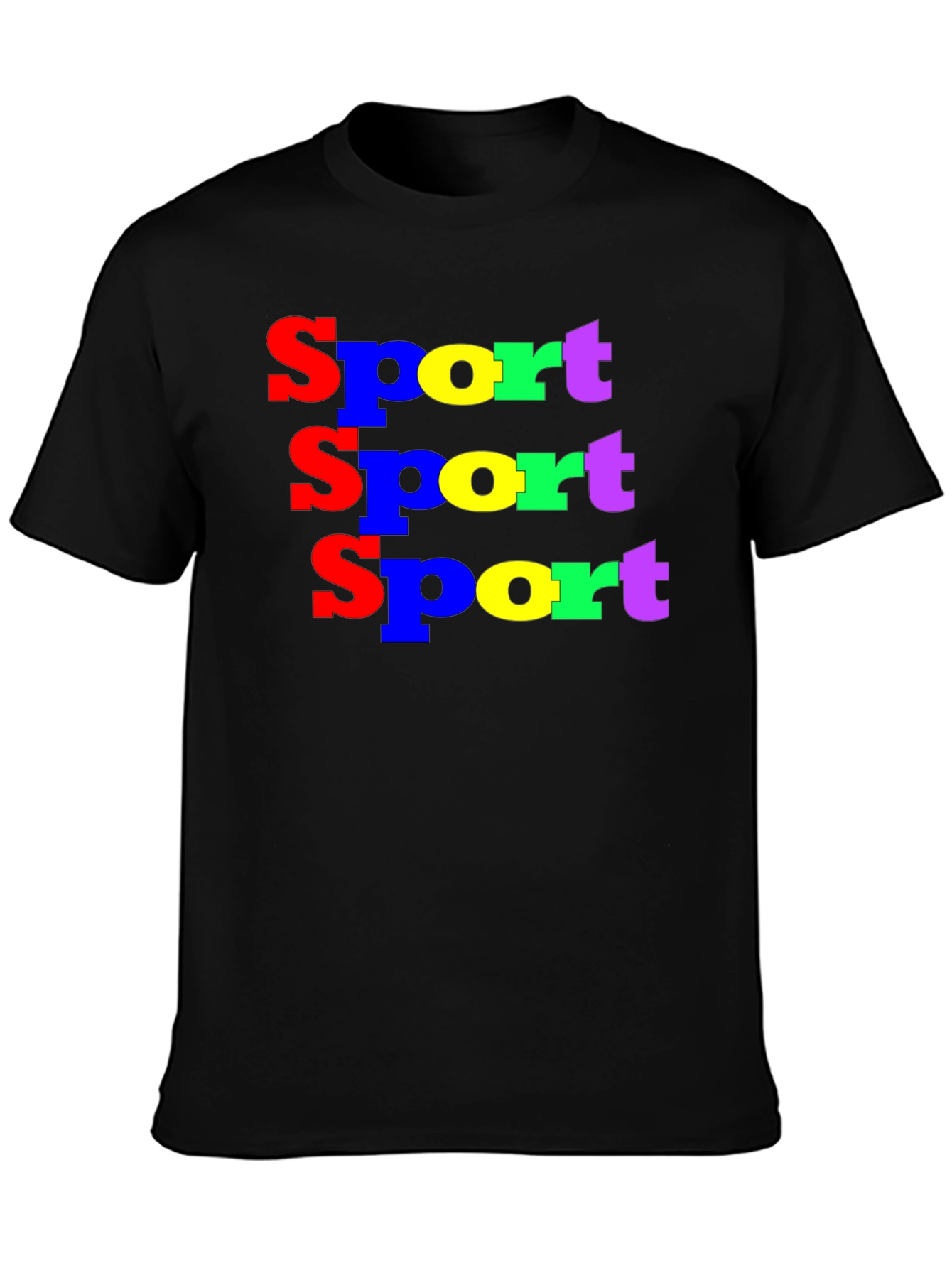 Black Colorful "Sport" Graphic Tee - Black Casual Shirt view 3