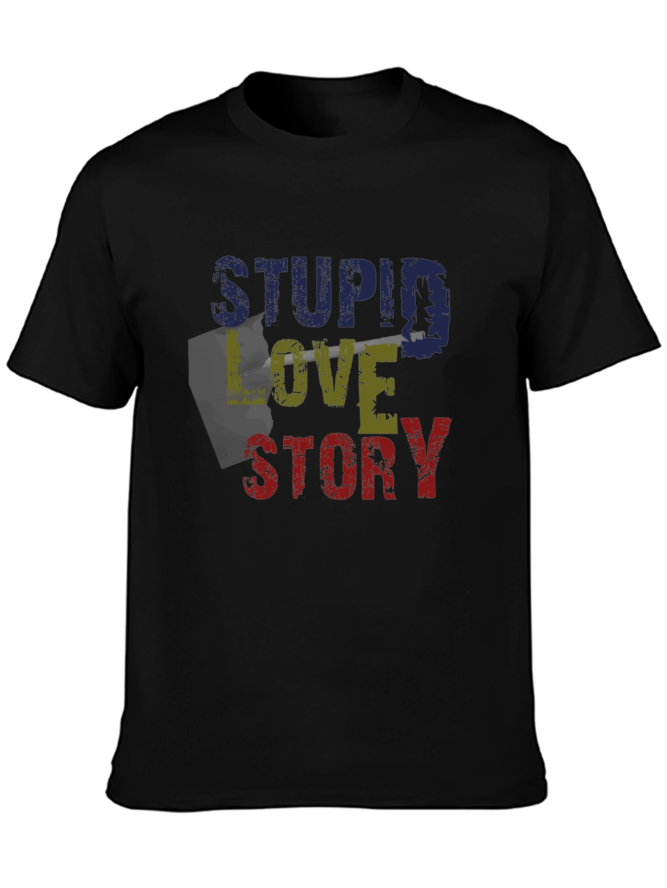 Black Stupid Love Story Graphic Tee - Unique Design view 3