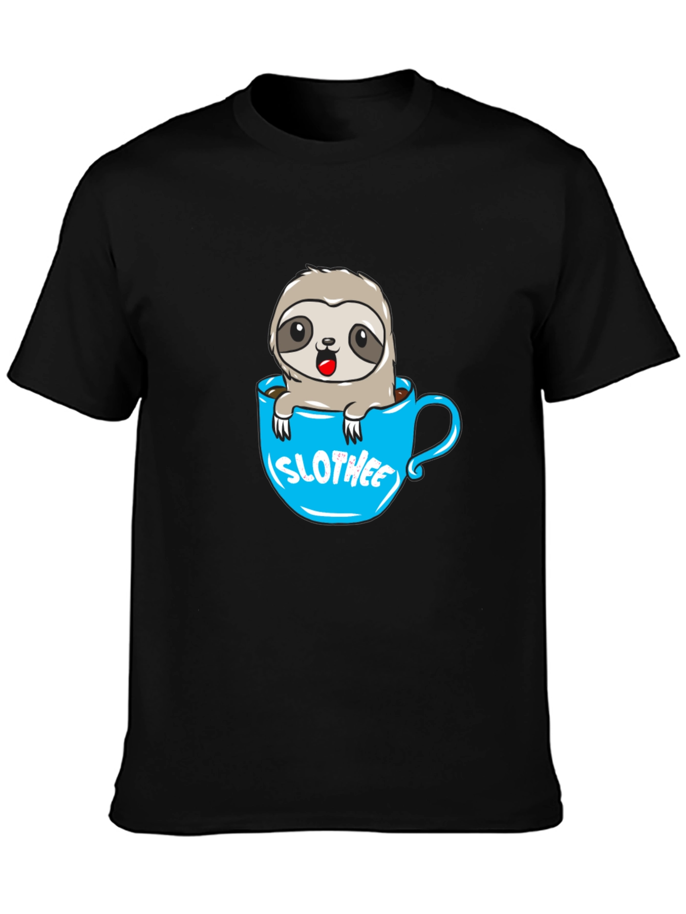 Black Slothee Cute Cartoon Sloth in Coffee Cup T-Shirt view 3