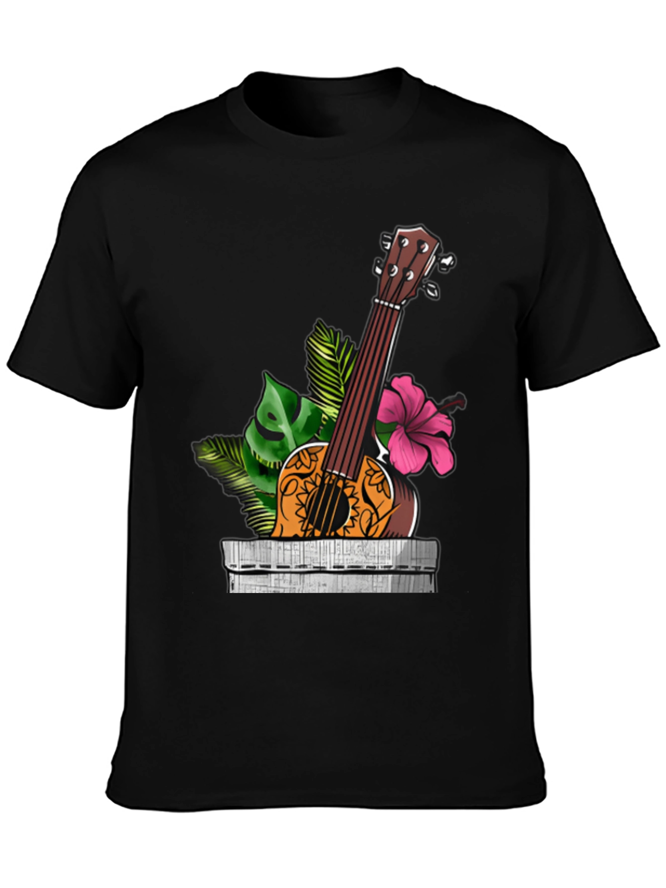 Black Tropical Ukulele Graphic Tee - Island Vibes view 3