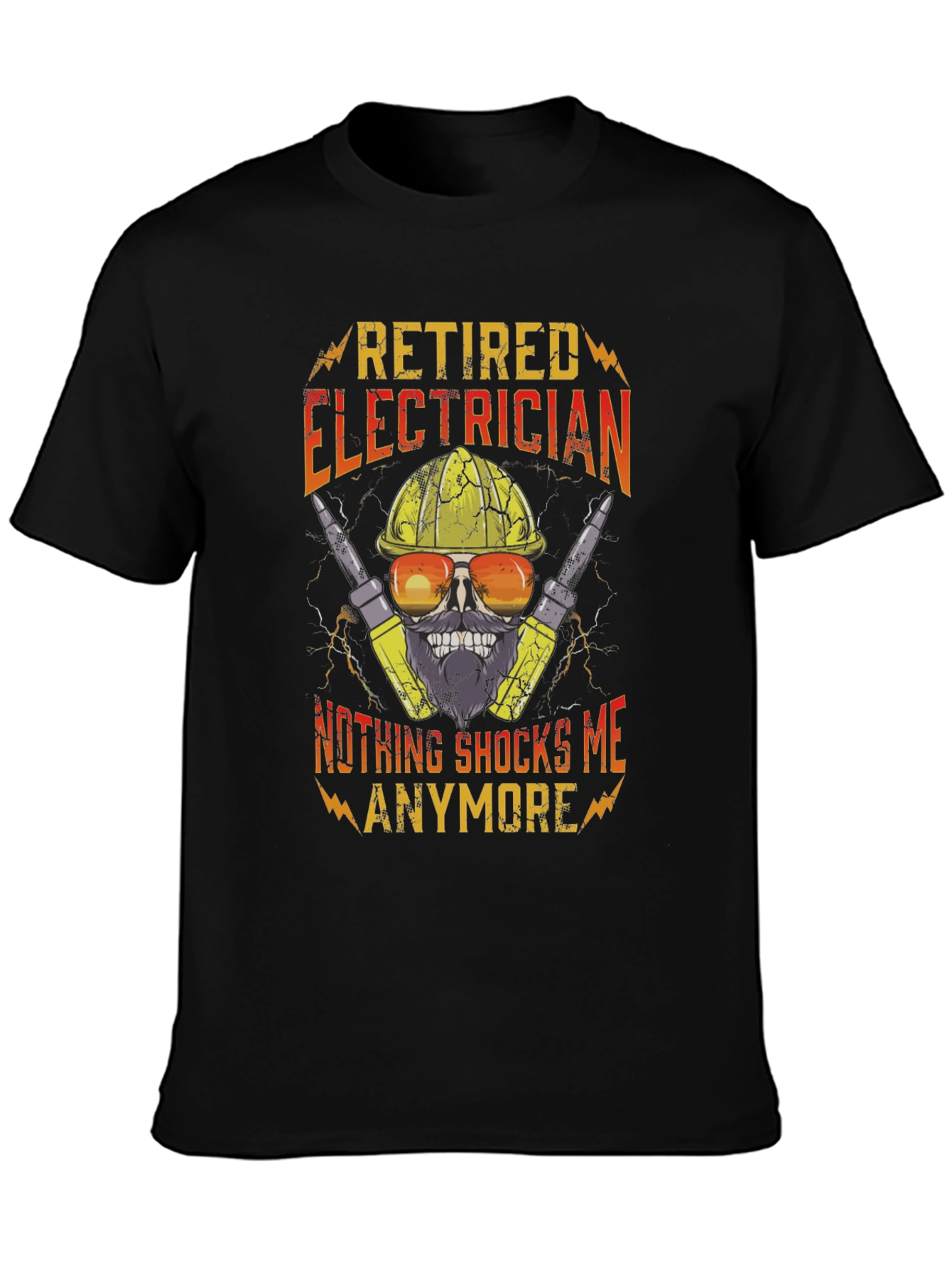 Black Retired Electrician T-Shirt Funny Skull Tee view 3