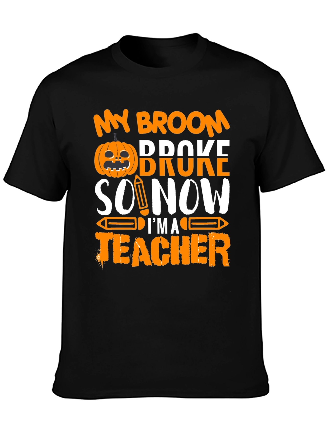 Black Funny Halloween Teacher T-Shirt - My Broom Broke view 3