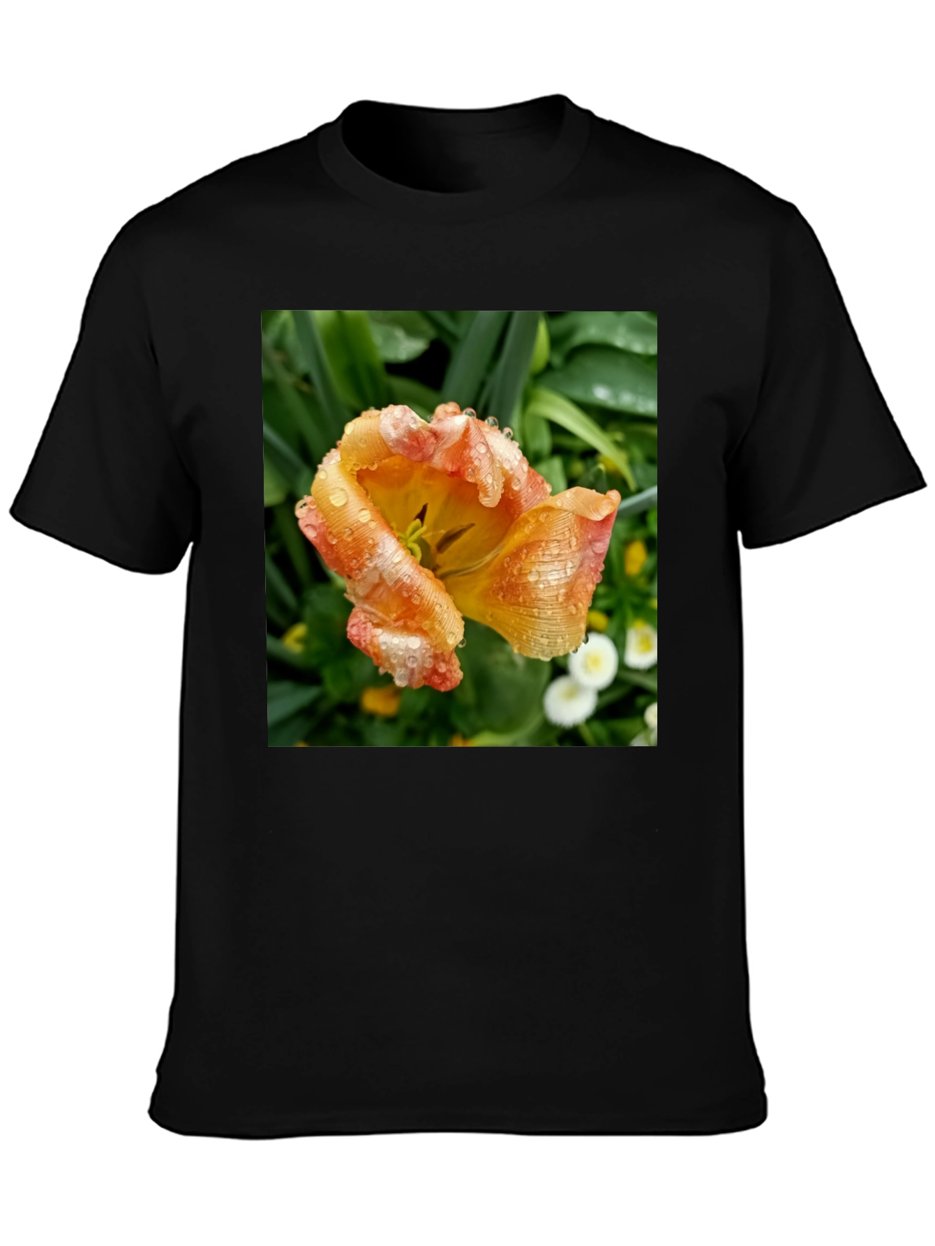 Black Floral Tulip Graphic Tee - Stylish Black T-Shirt view 3