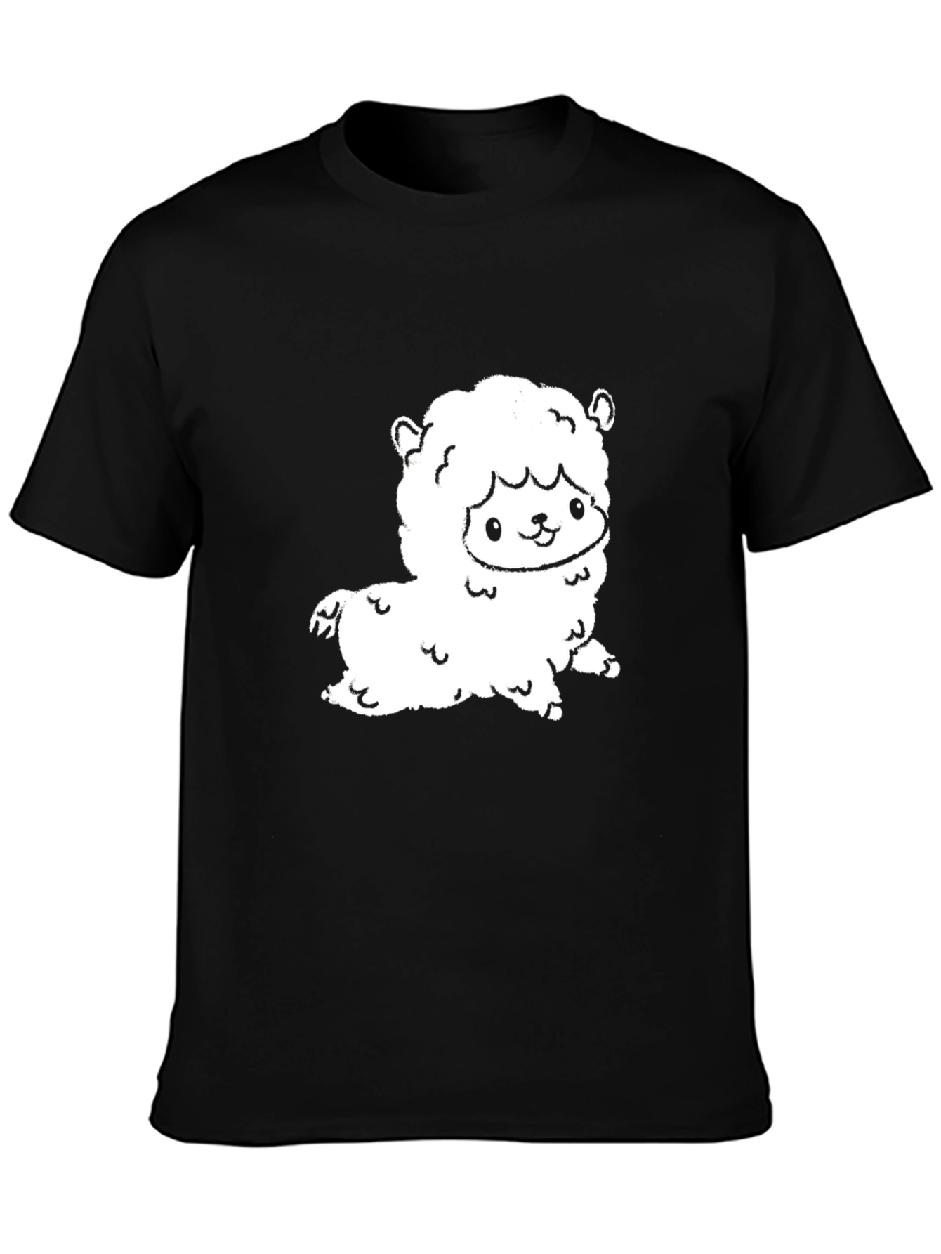 Black Cute Alpaca Graphic Tee - Black Cotton T-Shirt view 3