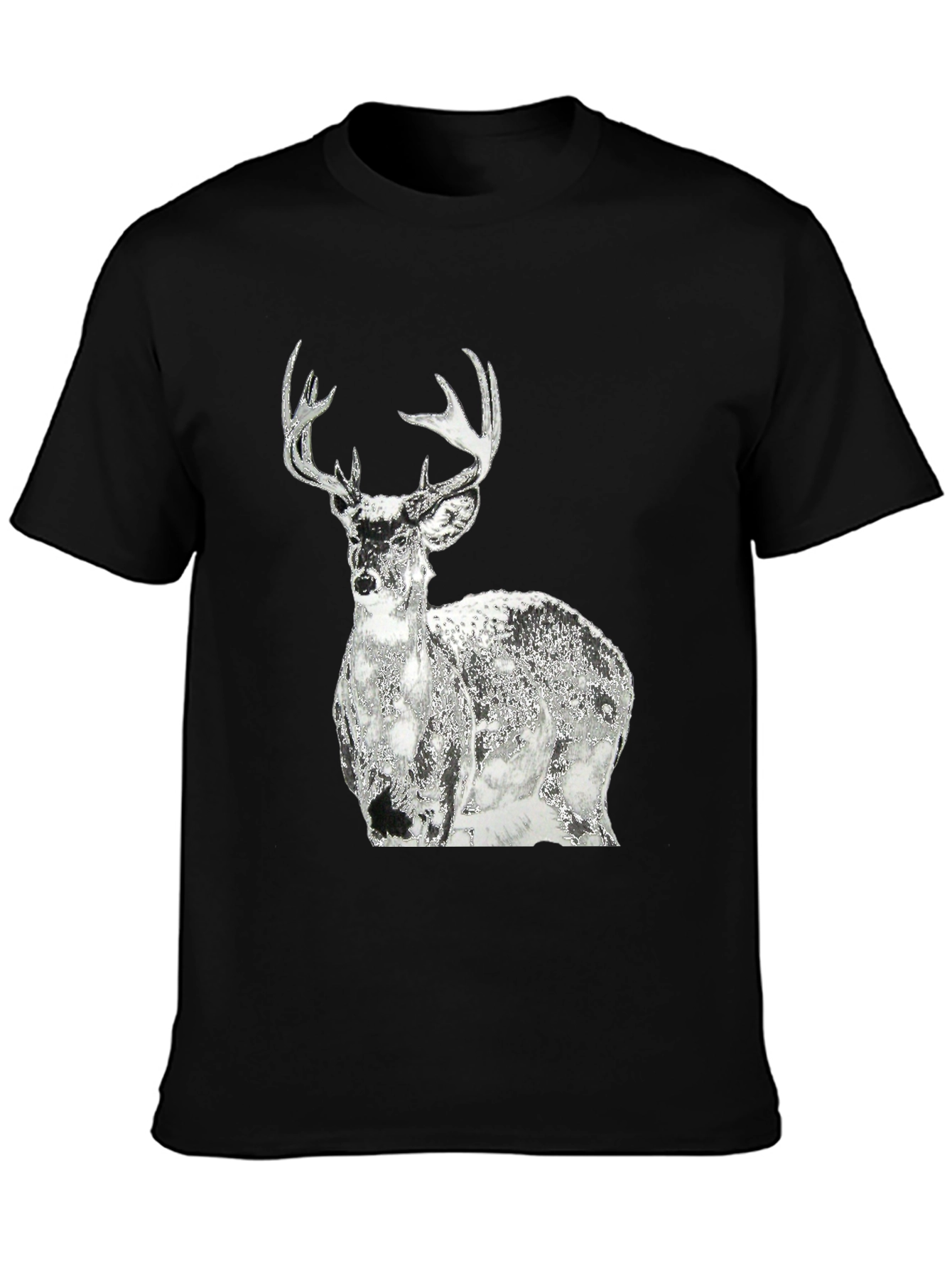 Black Men's Black T-Shirt with Graphic Deer Design view 3
