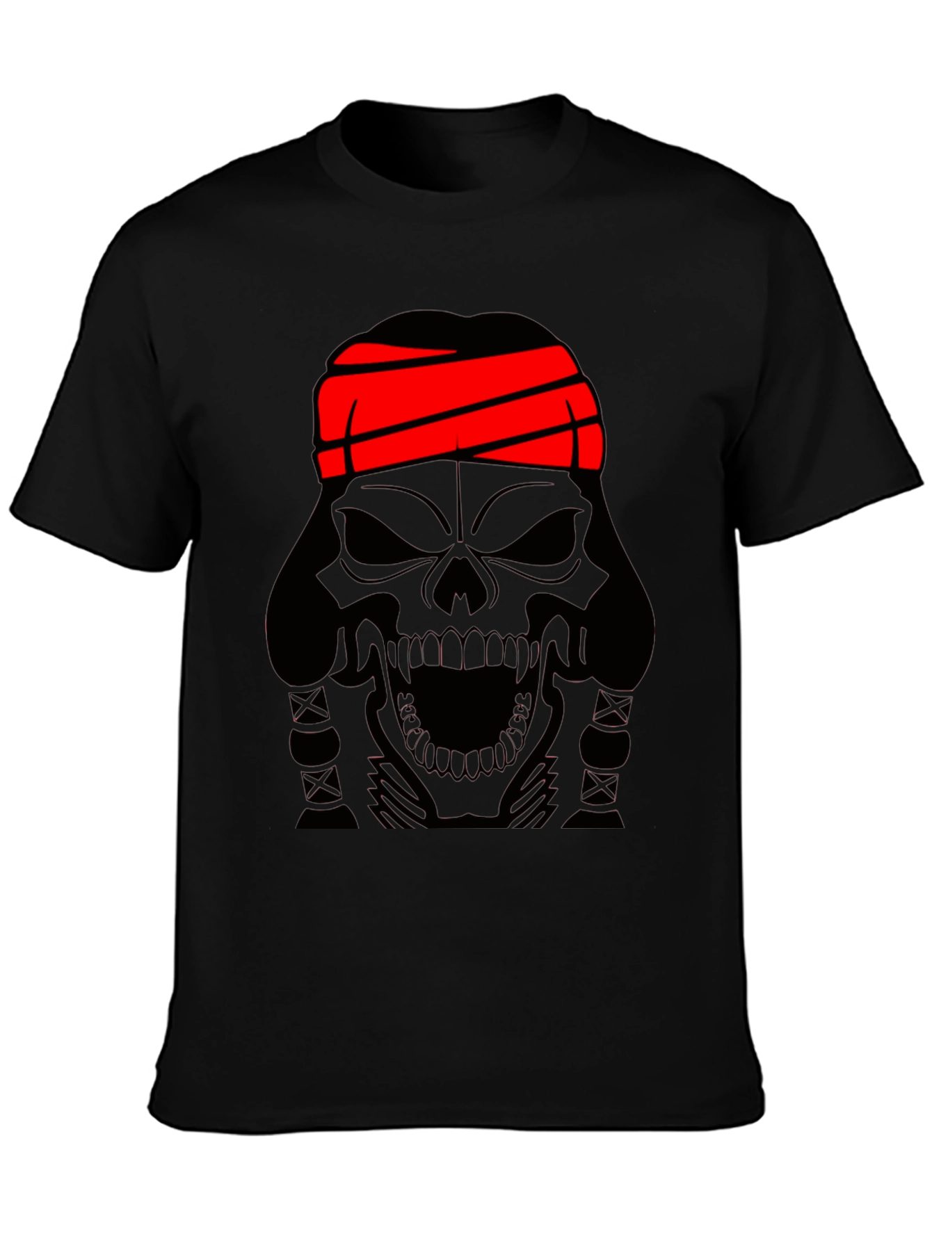 Black Skull T-Shirt - Black Graphic Tee with Red Headband view 3