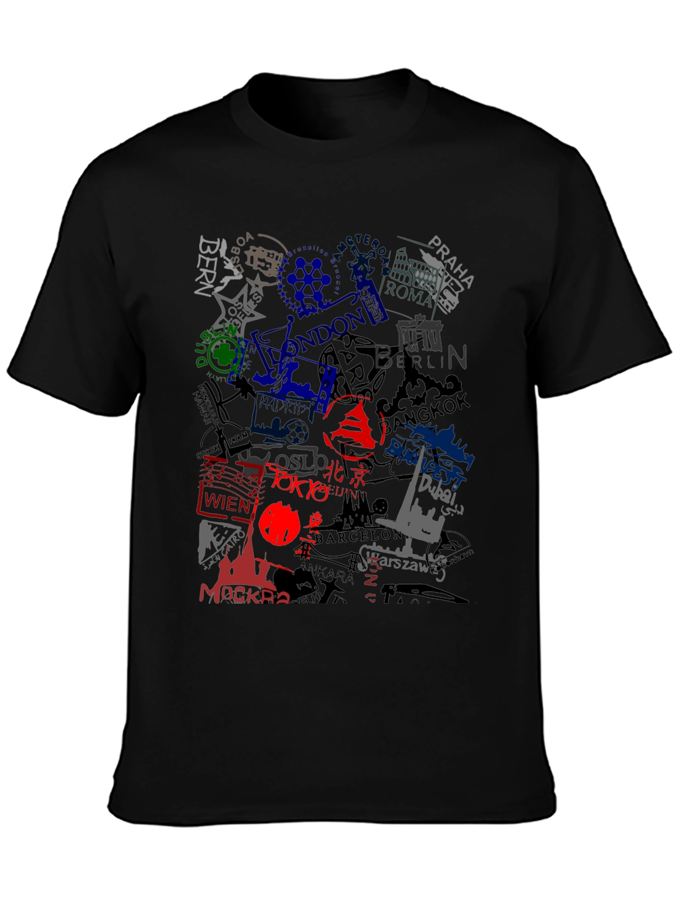 Black World Cities Graphic Print Black T-Shirt view 3