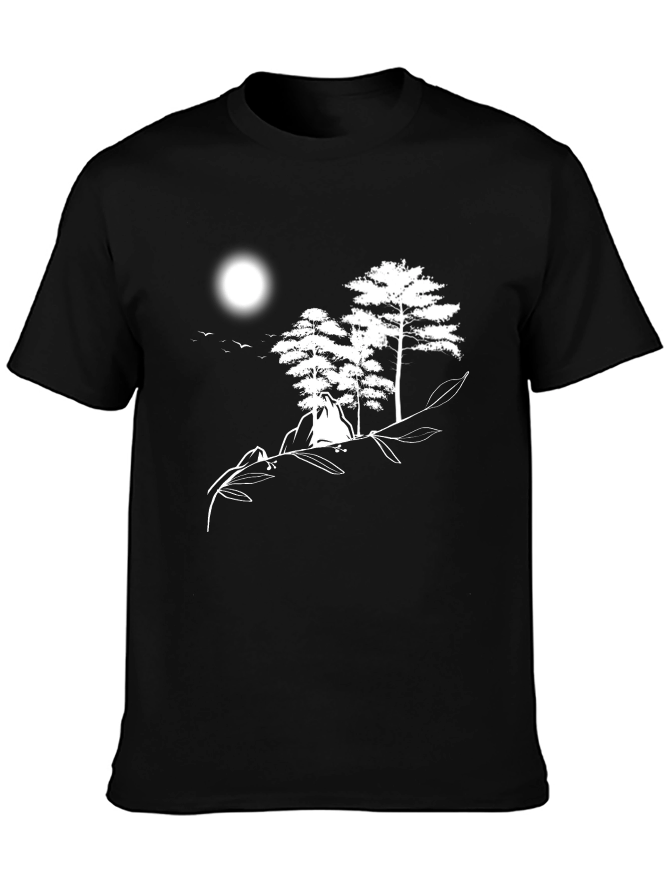 Black Nature Scene Graphic Tee - Black Cotton Shirt view 3