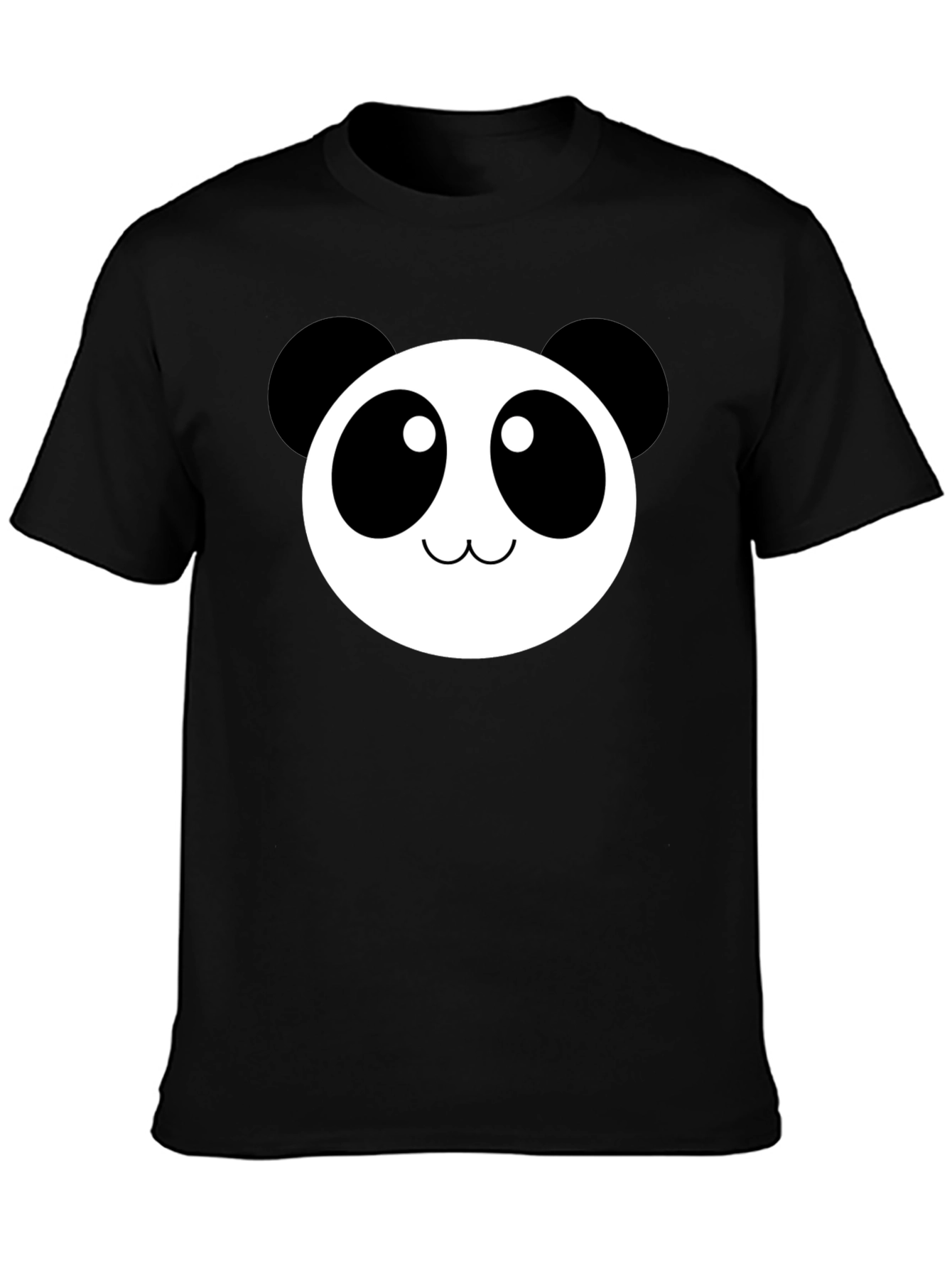 Black Cute Panda Face Graphic Black T-Shirt view 3