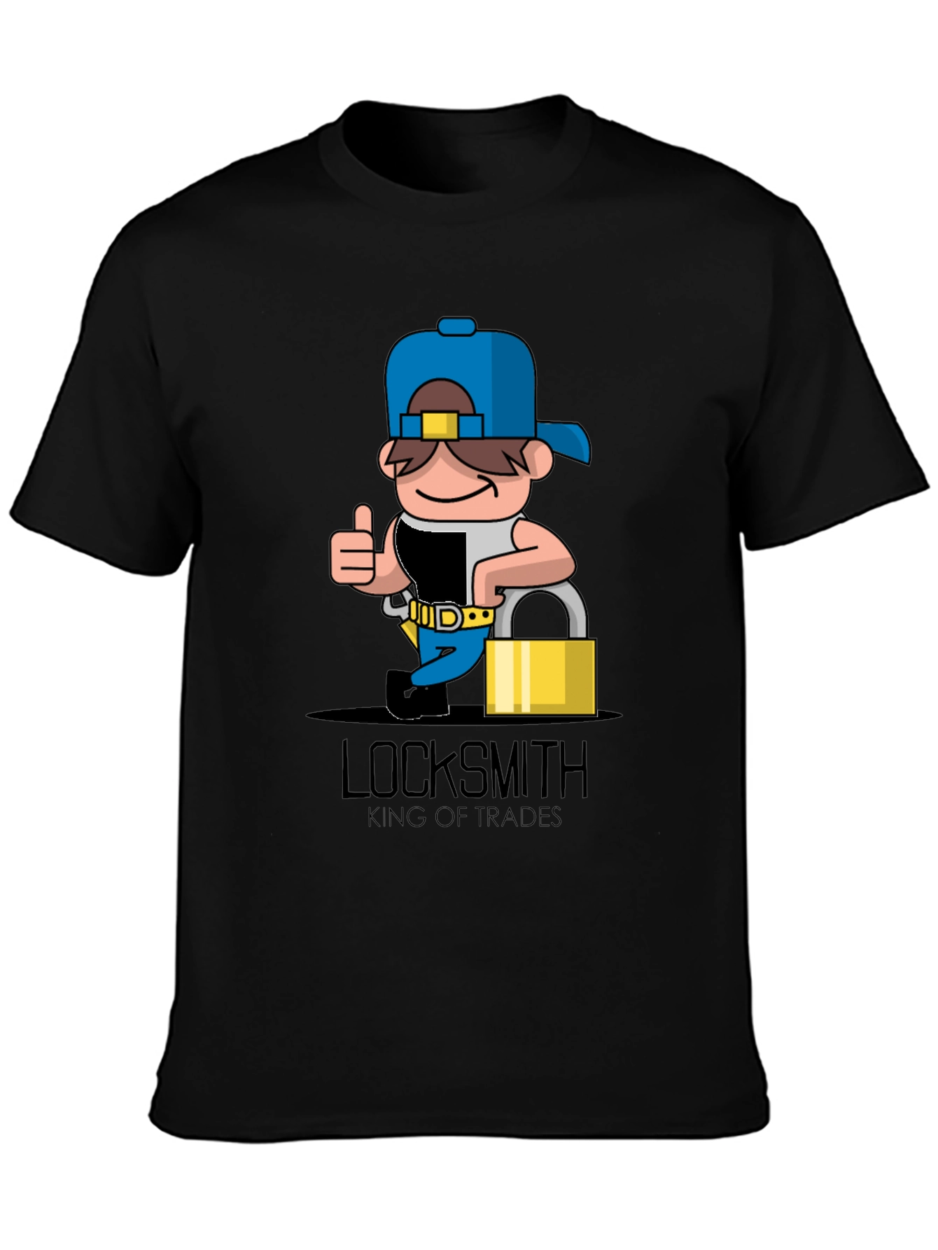 Black Locksmith Cartoon Graphic T-Shirt - King of Trades view 3