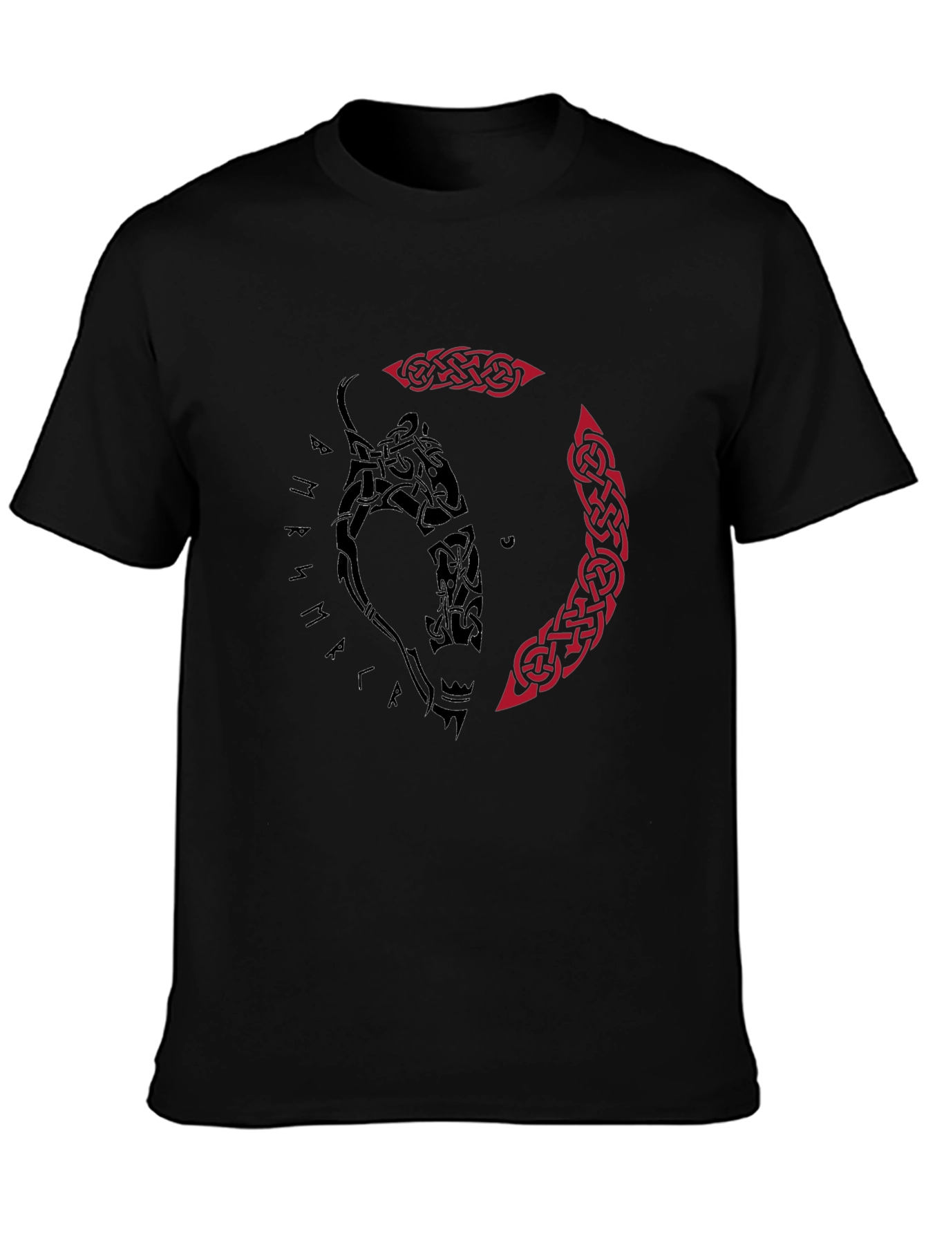 Viking Wolf Tattoo Graphic Tee - Black - 3