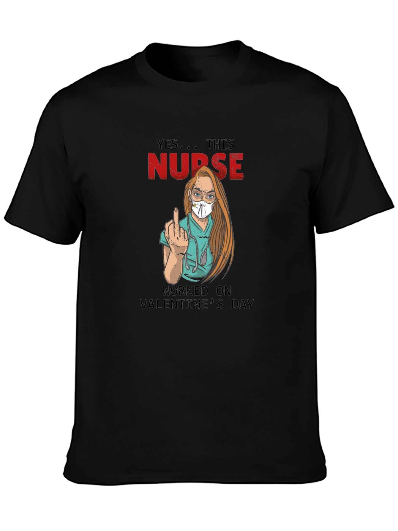 Black Valentine's Day Nurse T-Shirt view 3