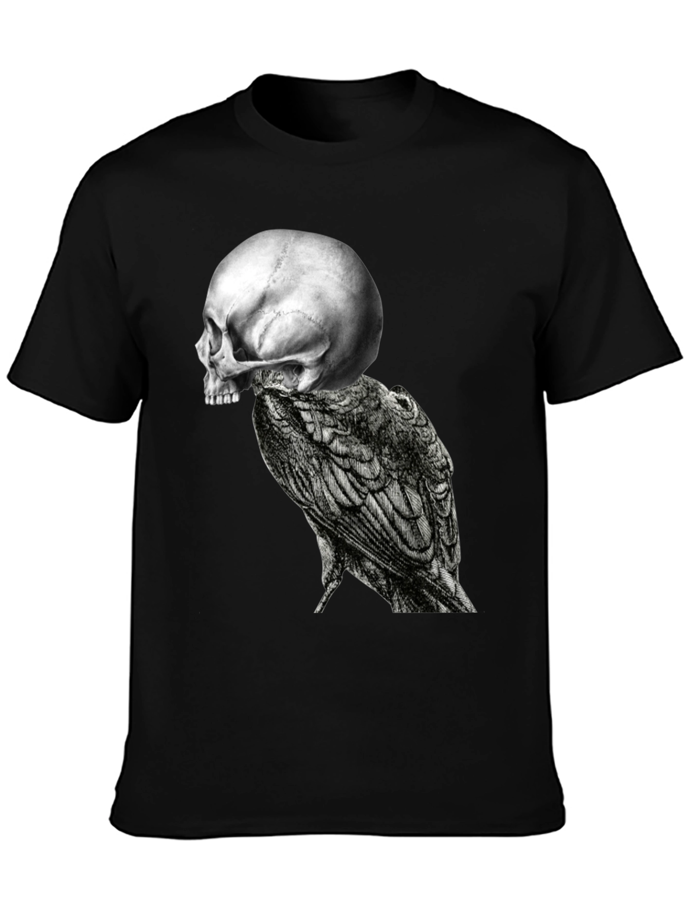Black Skull & Raven Graphic Tee - Black Cotton Blend view 3